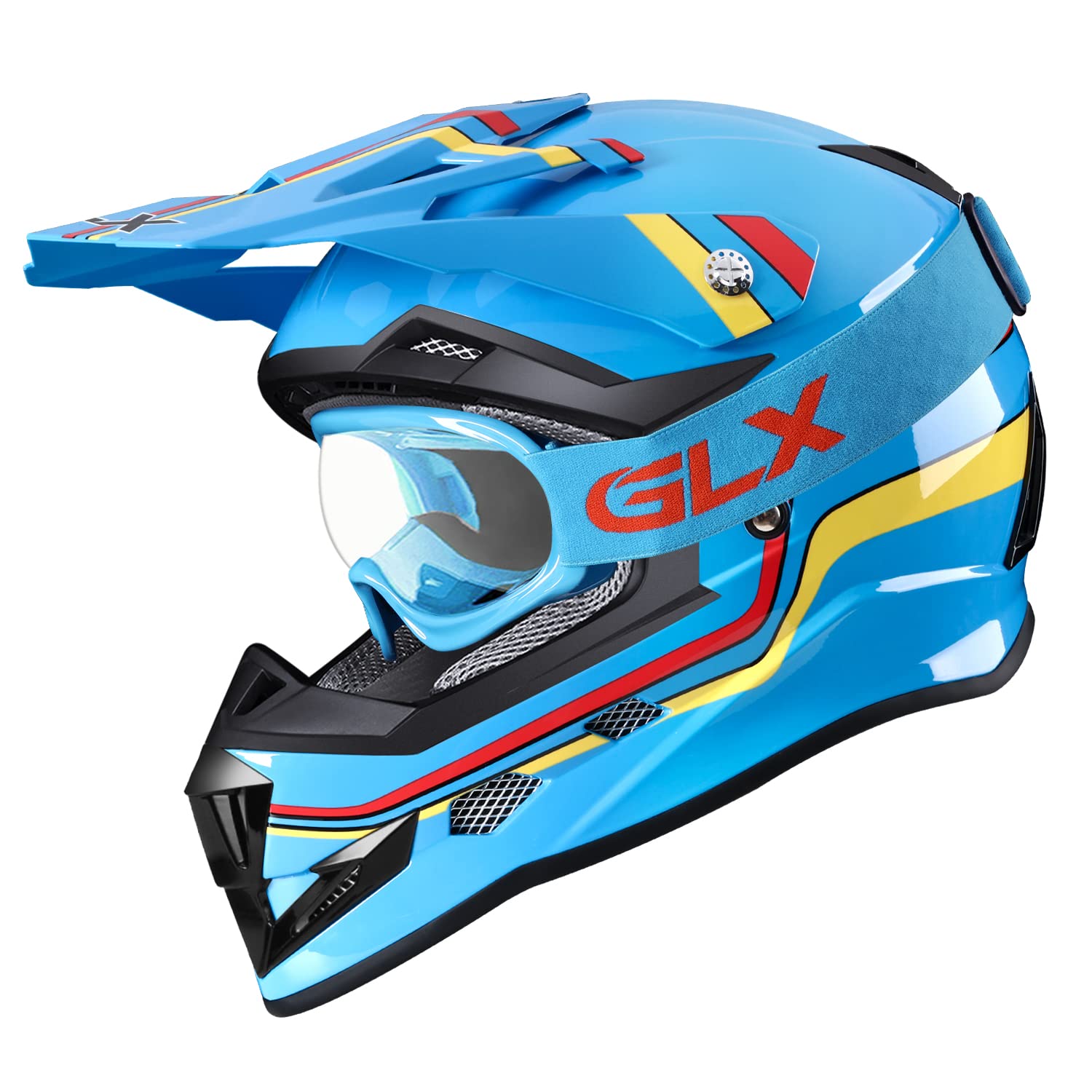 GLX GX623 Youth ATV/Dirt Bike Helmet Combo - Retro Blue, Large - DOT