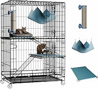 STILLCOVE 3-Tier Indoor Cat Cage: Collapsible Metal Playpen with Hammock, Scratching Post, Plush Pads & Ramps for Cats & Kittens