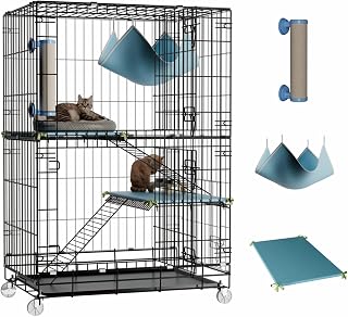 STILLCOVE 3-Tier Indoor Cat Cage: Collapsible Metal Playpen with Hammock, Scratching Post, Plush Pads & Ramps for Cats & Kittens