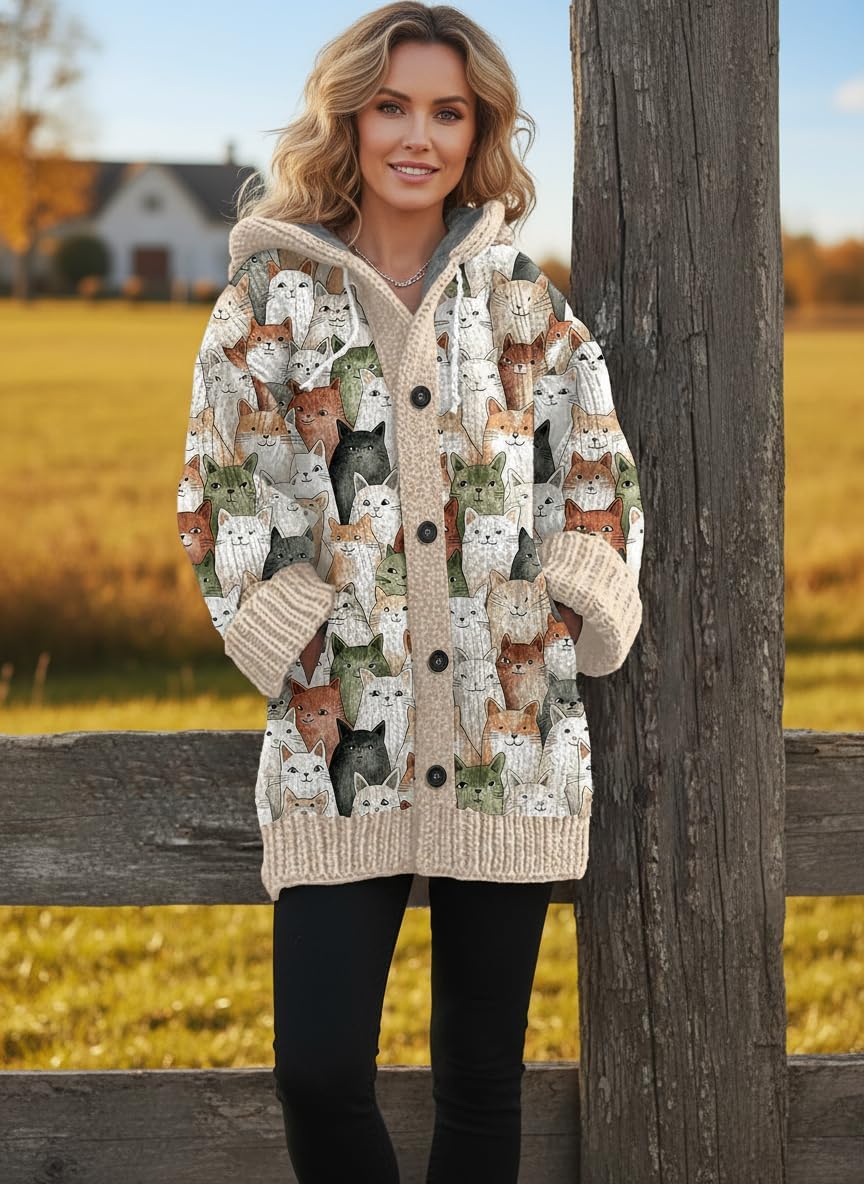 Womens Oversized Boho Hooded Fleece Lined Chunky Cardigan Sweaters Casual Knit Button Up Jackets Warm Coats for Women - Image 3