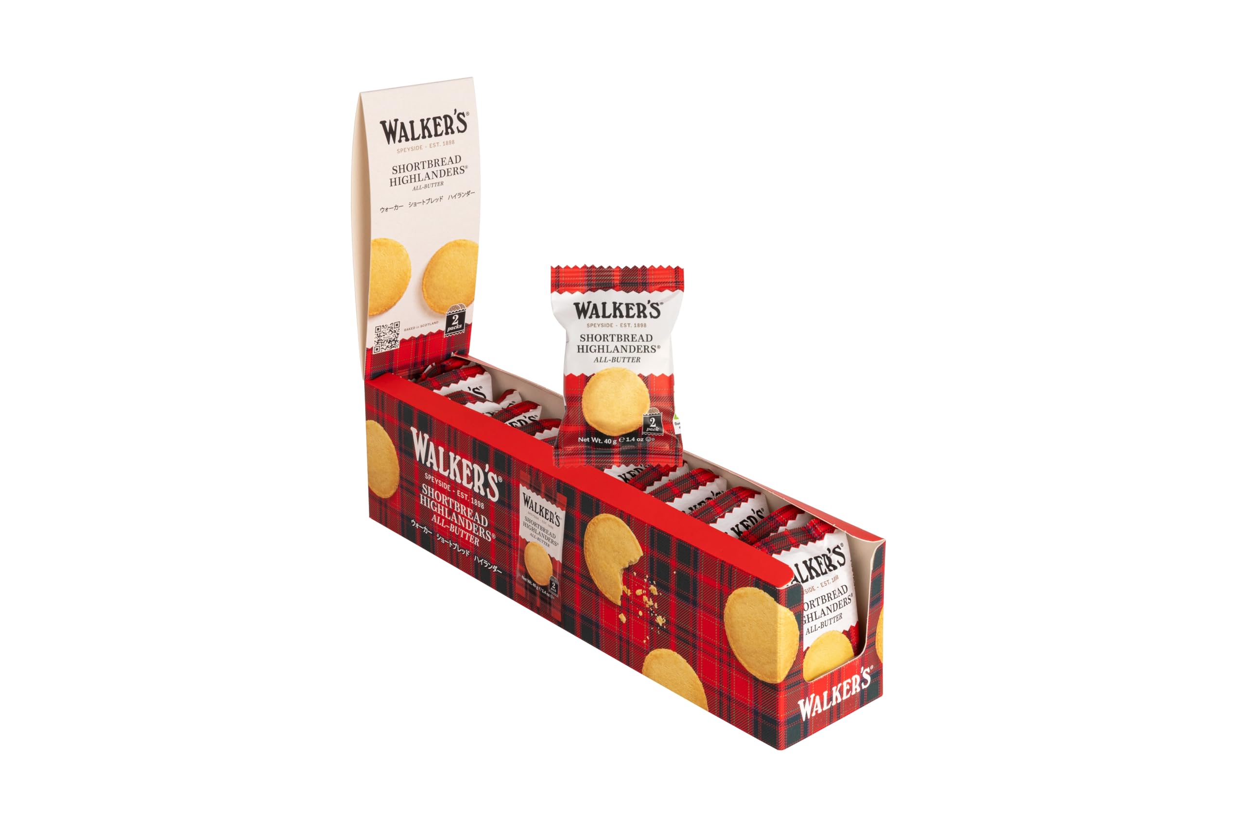 Walkers W176 Shortbread Highlander Cookies, 1.4oz, 2 Pack, 12 Packs/Box