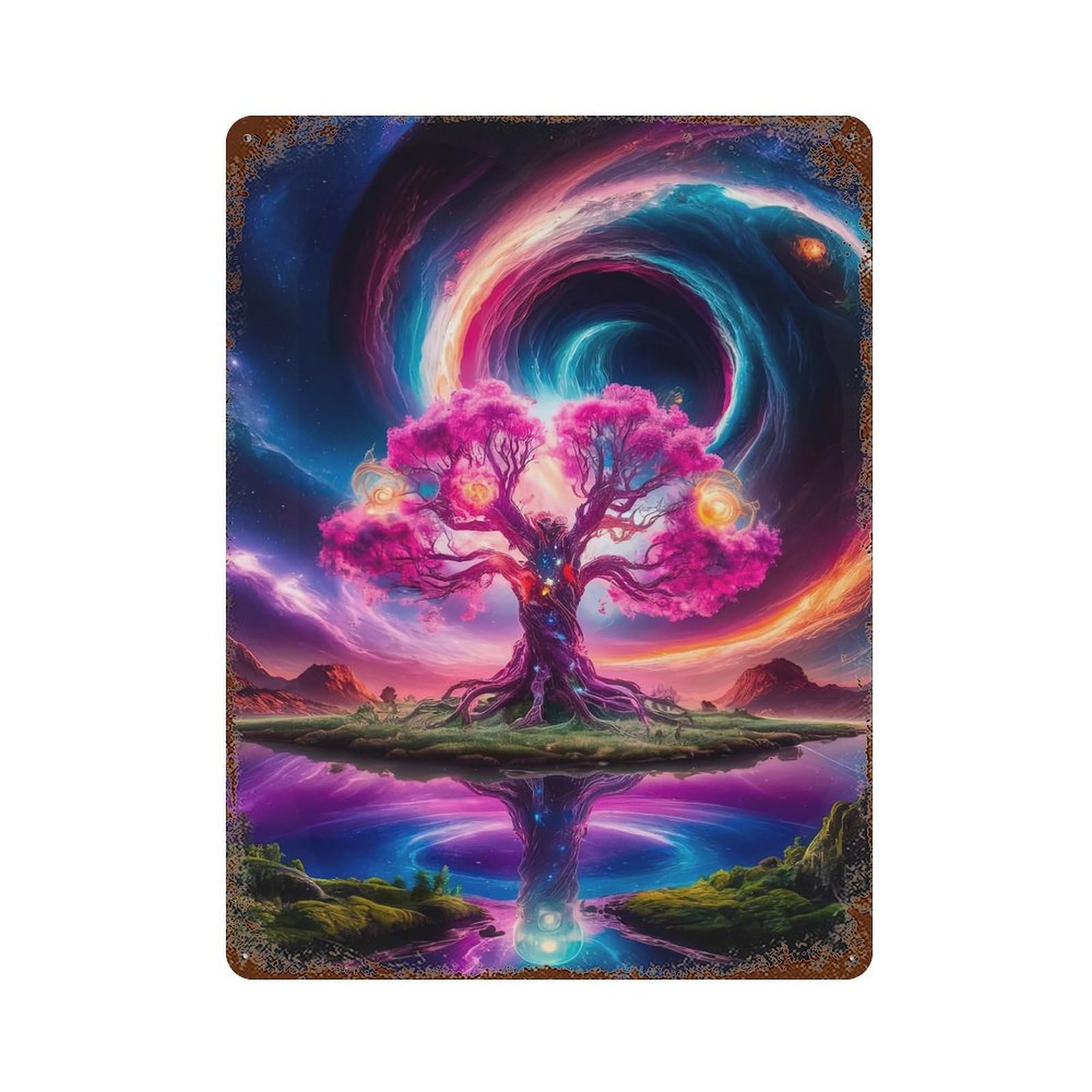 Cosmic Tree of Infinity Rusty Metal Tin Sign 15.7"x11.8", for Shed, Workshop And Garage Wall Decor, Shabby Chic Decor