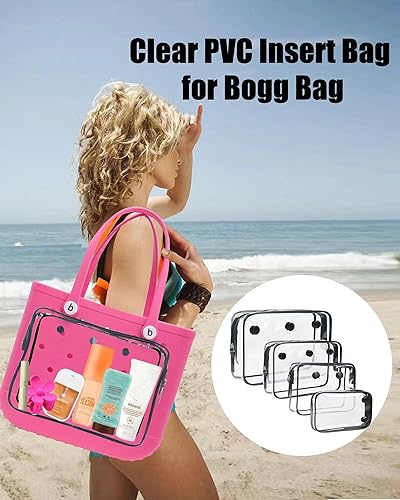 Miniatura 3 de Paquete de 6 bolsas transparentes para accesorios de bolsa de playa Bogg - 4 bolsas de diseño con cremallera con bolsas interiores impermeables y 2