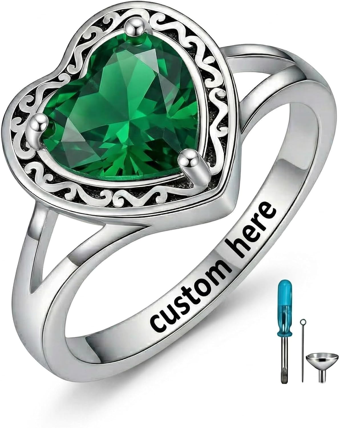 Personalized Heart Birthstone Urn Ring for Ashes 925 Sterling Silver Cremation Heart Urn Keepsake Rings Memorial Jewelry for Women-From January to December, Size 4-16