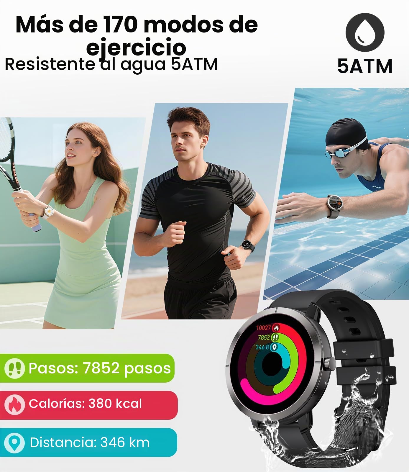 DREMAC Reloj Inteligente Hombre Mujer con GPS, 10 Días Batería/1,35" Pantalla Amoled, Aluminio,170 Modos Deportivos,5 ATM Fitness Tracker con Frecuencia Cardíaca, SpO2,Sueño para iOS Android