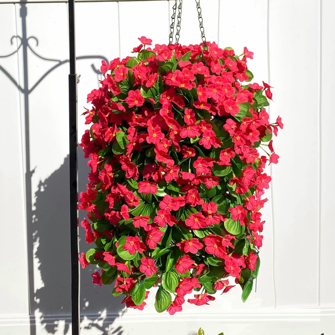 Artificial Fake Hanging Flowers Plants Baskets for Spring Summer Outdoor Outside Porch Decoration, Faux Silk Hotpink Realistic UV Resistant Orchid Long Vines in Planter for Home Patio Balcony