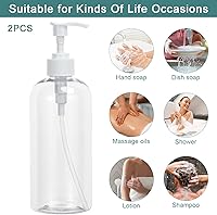 Vista 5 de Yebeauty - Botella dispensadora de champú, botellas de champú con bomba de 16.9 onzas, botella de ducha vacía recargable de plástico transparente, 2