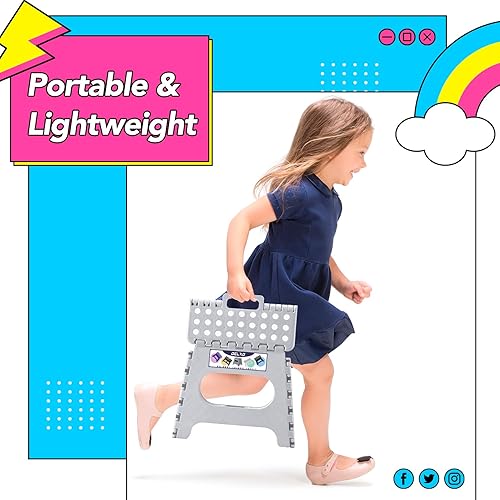 Miniatura 44 de Delxo Taburete plegable de 9 pulgadas, taburetes negros plegables para niños, taburete plegable portátil con asa, taburete plegable para cocina