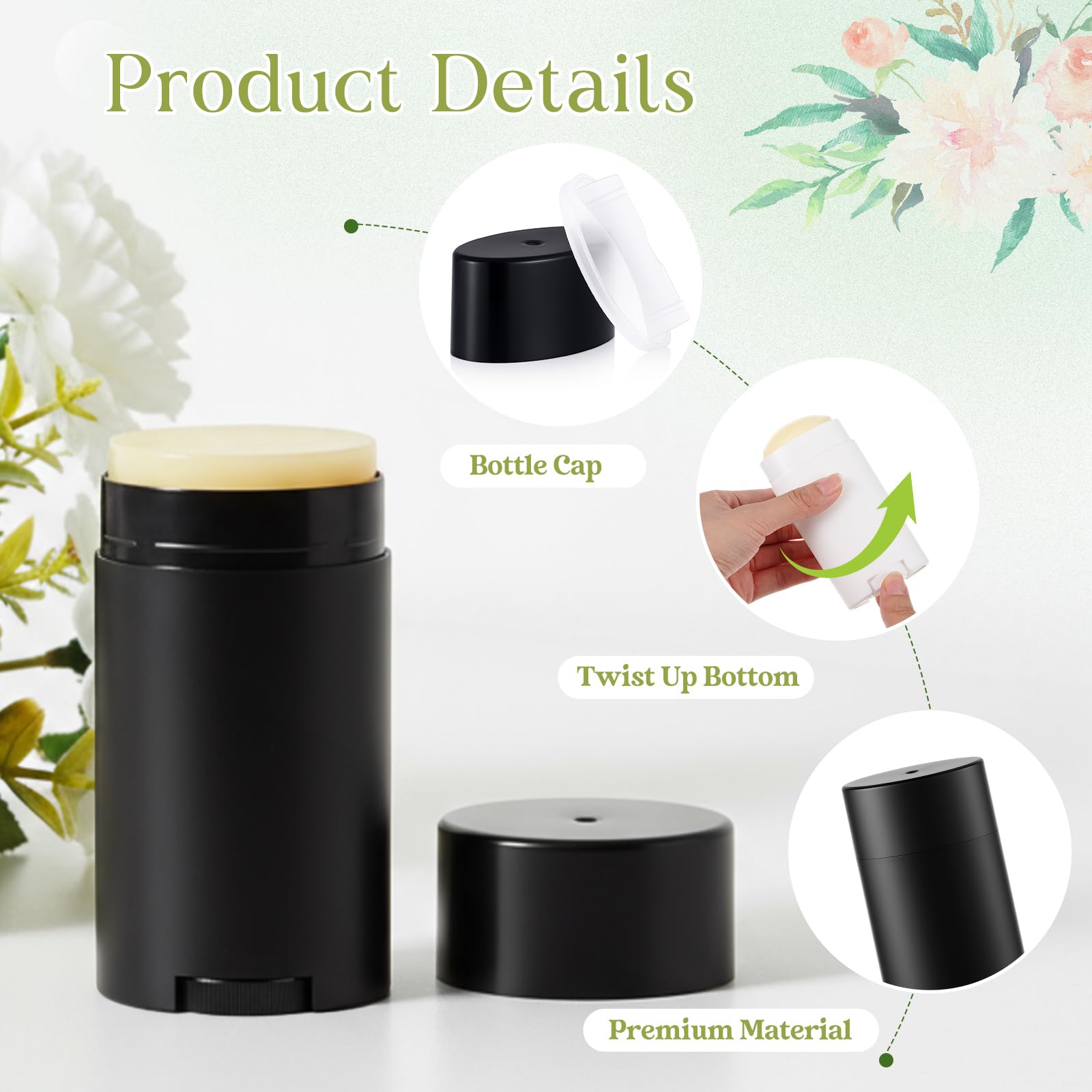 Teenyyou Leere Deo-Behälter, Bodenfüllung, oval, nachfüllbar, aus Kunststoff, oval, Lippenbalsam, Tube für selbstgemachte Deodorants, Lippenstift, Buntstift, Lotion, Schwarz, 30 Stück