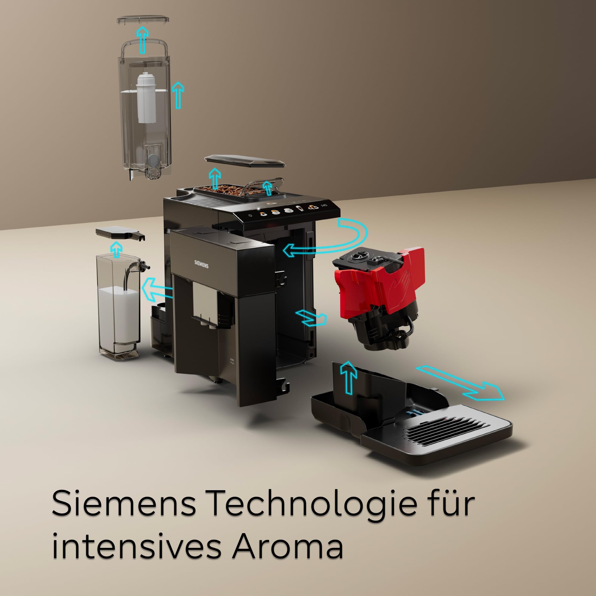 Siemens Kaffeevollautomat EQ500 integral, farbiges TFT-Display, 9 Kaffee- und Milchgetränke, Doppeltassenfunktion, beleuchteter Kaffeeauslauf, entnehmbare Brüheinheit, Schwarz, TQ515D09