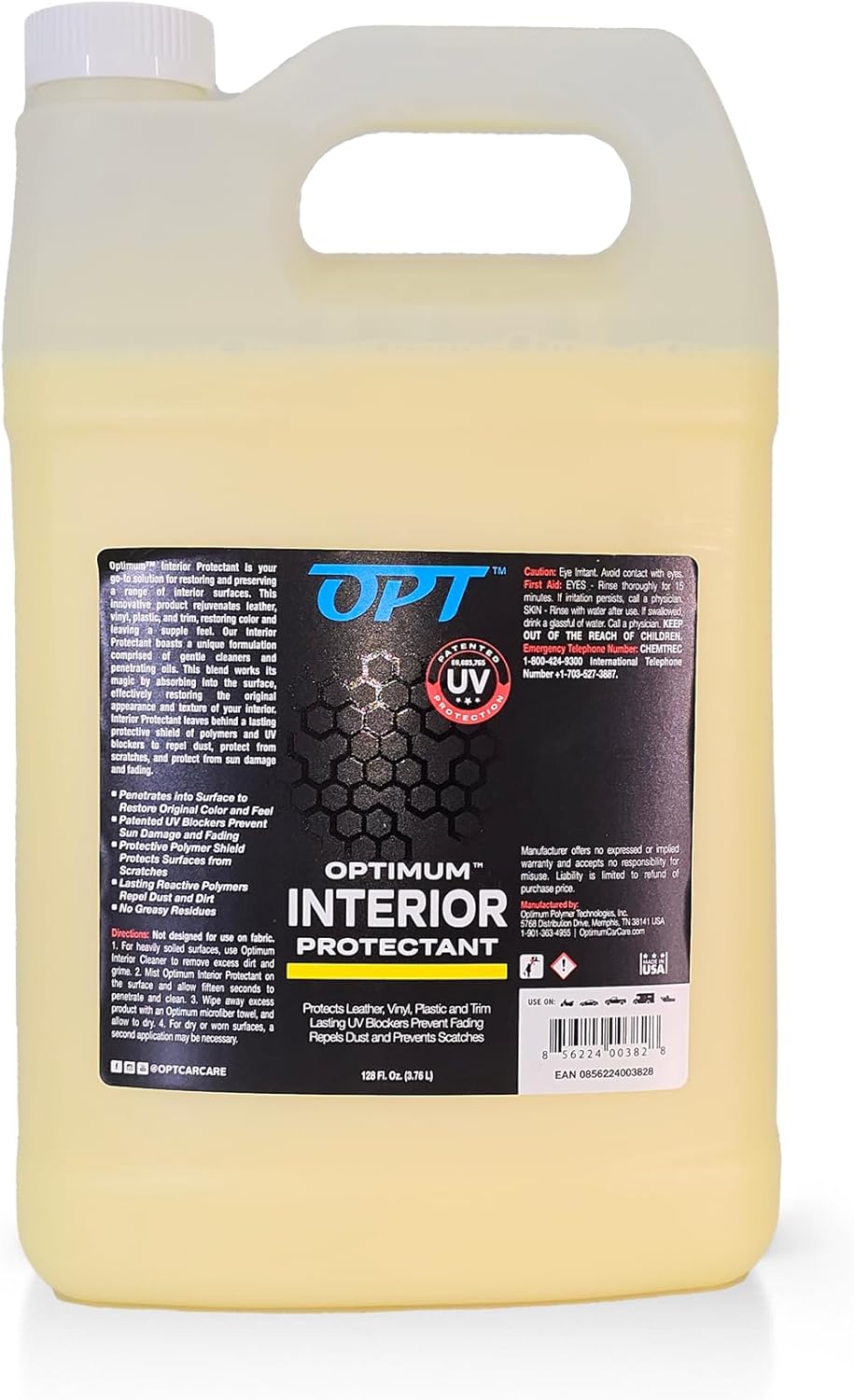 Optimum Protectant Plus Automotive Interior Protectant - Patented UV Protection, Cleans, Restores, Protects Leather, Vinyl & Plastic (1 Gallon)