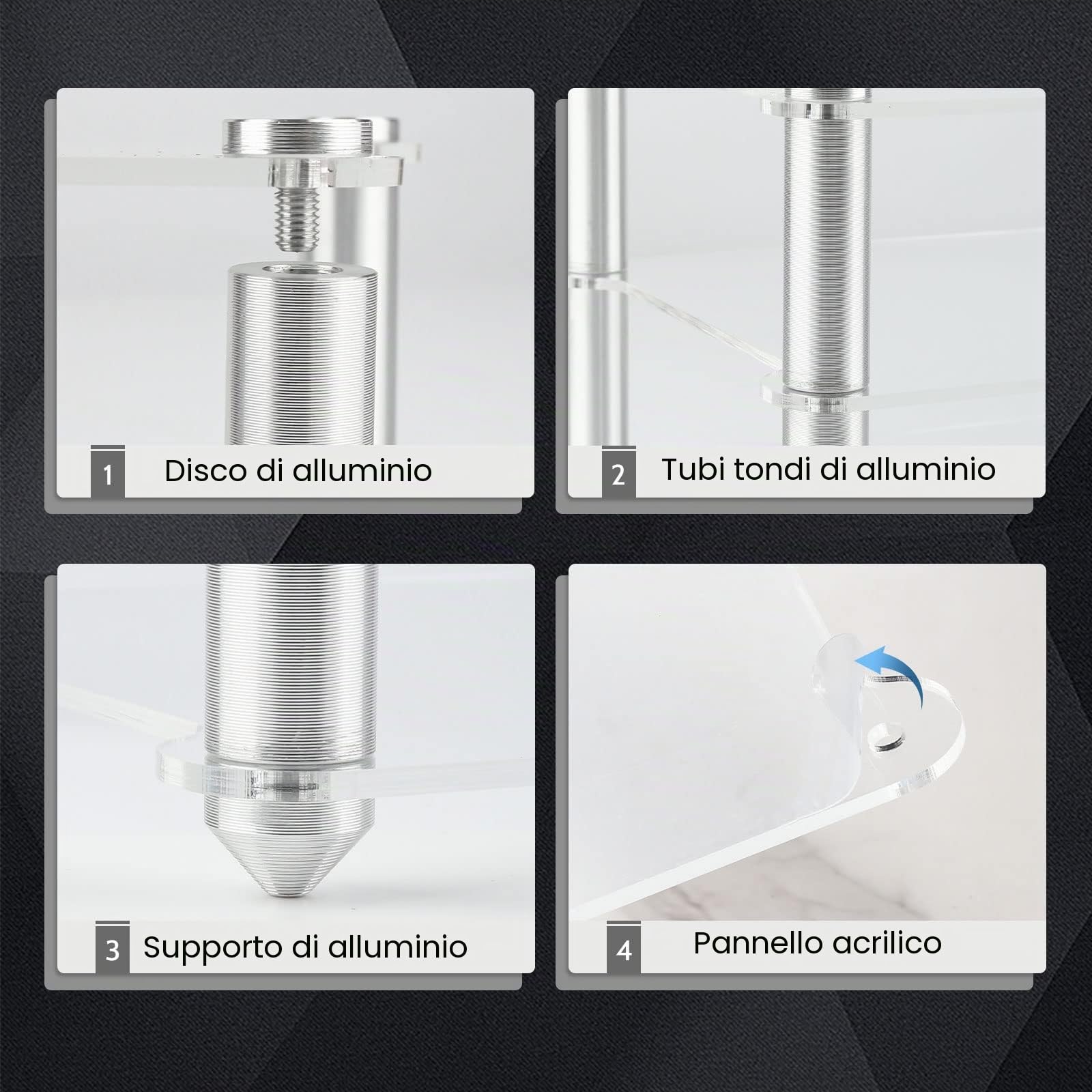 KGUSS Mini Supporto HiFi, Ripiani per Componenti Audio in Acrilico con Supporti in Alluminio per Amplificatori da Scrivania/DAC Trasparenti, Supporto Audio a 3 Livelli