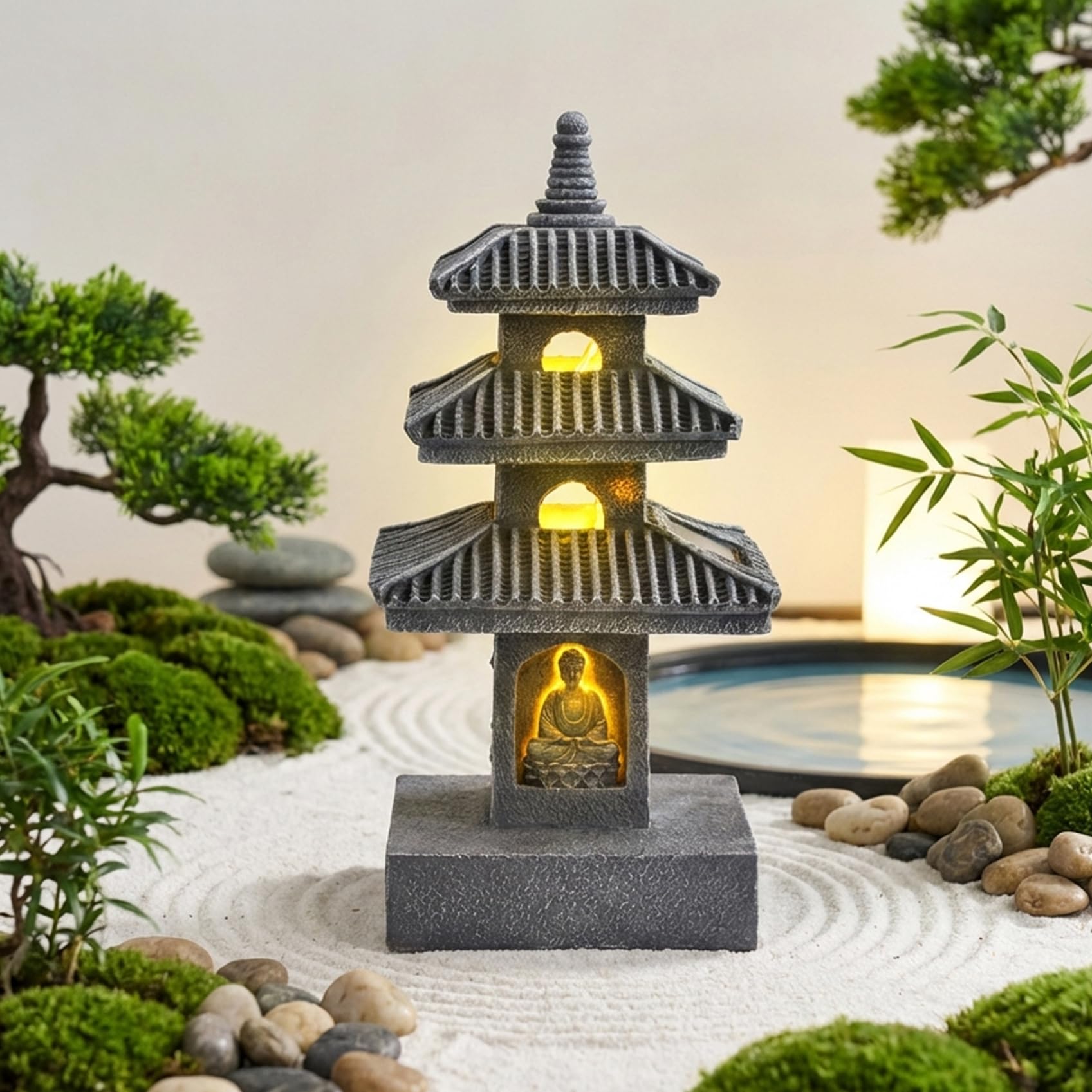 Faticenic Grey Pagoda Garden Statue, 10 Inch Weatherproof Solar Garden Decor, Led Light Zen Japanese Lantern For Backyard Balcony Patio Lawn Yard, Décoration De Jardin