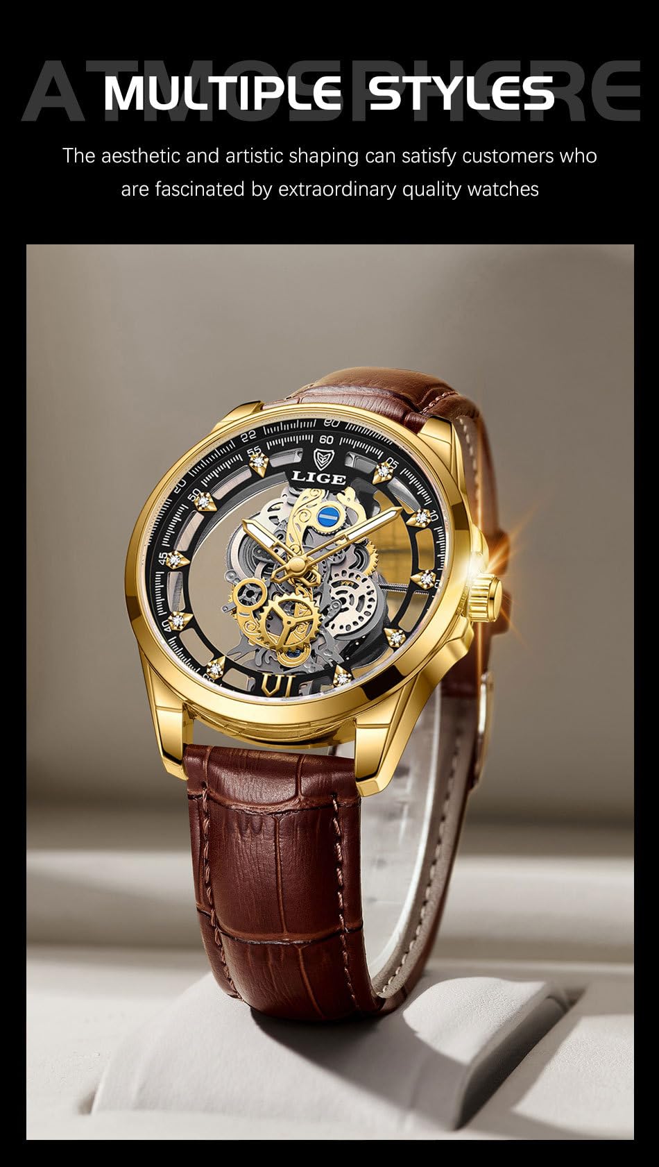 MASTOP Orologio da uomo al quarzo trasparente con diamanti, in acciaio inox, impermeabile, con scheletro, orologi al quarzo da uomo