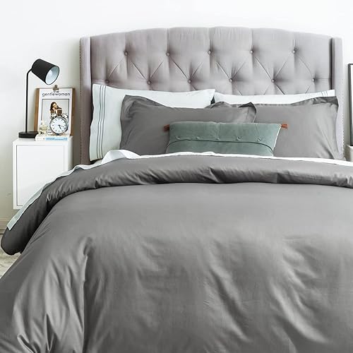 Miniatura 2 de SUSYBAO - Juego de funda de edredón de 3 piezas, 100% algodón natural, color blanco sólido, ropa de cama con cierre de lazos, calidad de hotel,