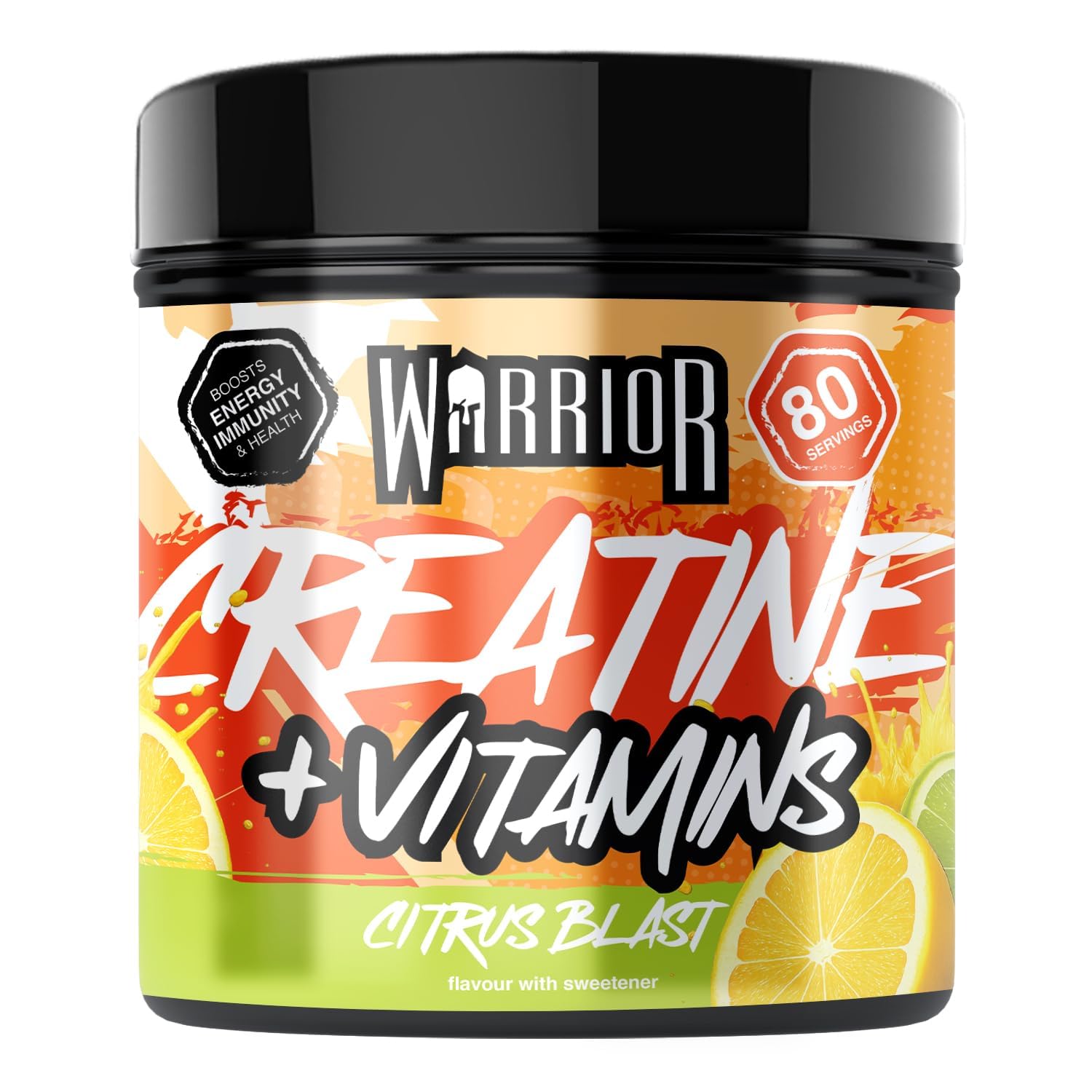 Warrior Creatine Monohydrate 360g (80 Servings) – Creatine Powder + Multivitamin with Magnesium & Vitamin D – All-in-One Gym & Sports Performance Formula for Strength, Muscle & Energy – Citrus Burst