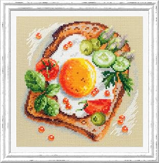 Wizardi Counted Cross-Stitch Kit Fried Eggs Toast 120-092 Magic Needle. Stitch Decor Needle Punch Kits for Adults Mini Cross Stitch Kits