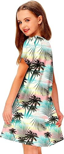 Miniatura 7 de Deerose Vestidos de Halloween para niña de manga corta, vestido de verano tropical de estilo camiseta, 3-14 años