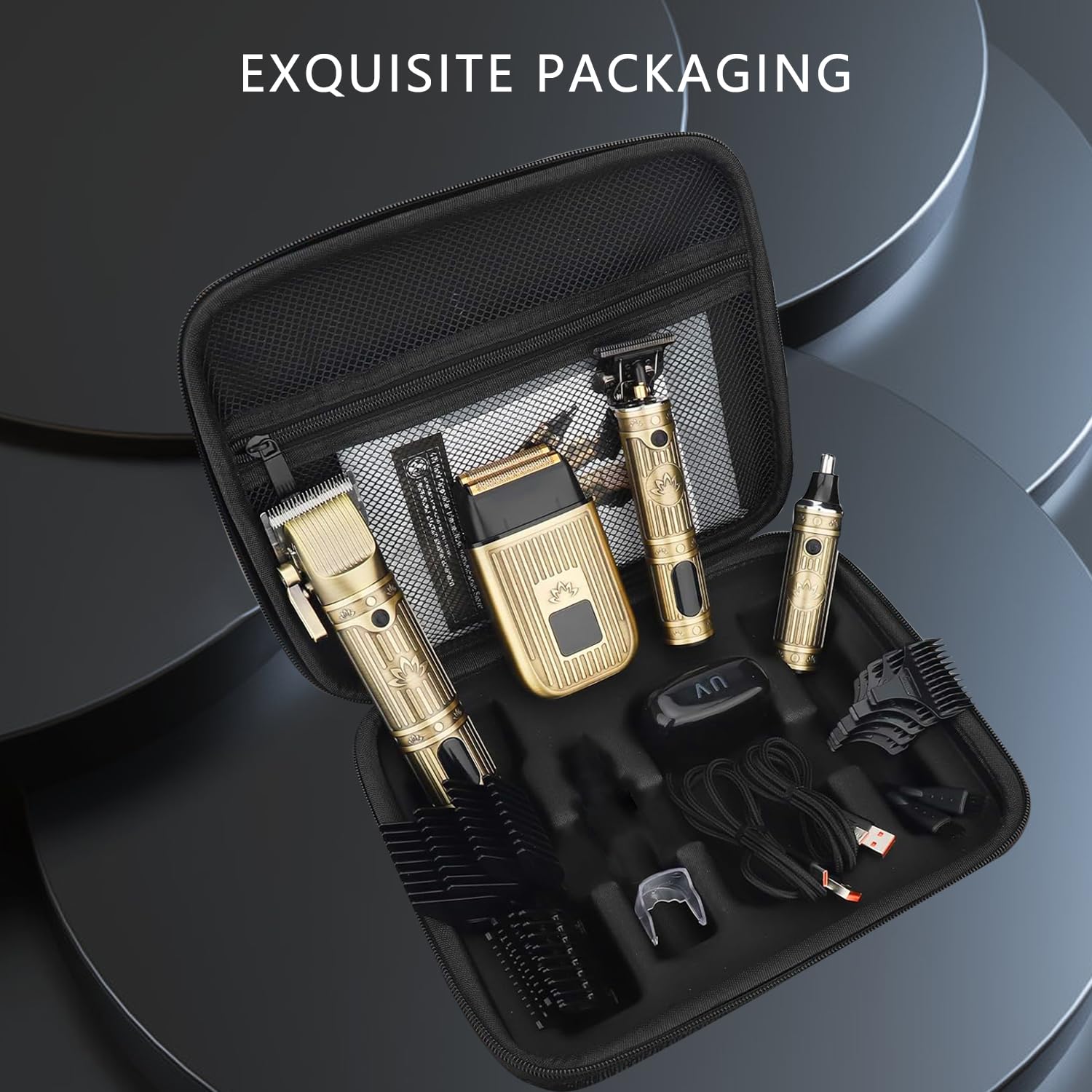 Haarschneidemaschine Profi für Männer, T-Blade-Friseur-Haarschneider und Trimmer-Set, 4-in-1-Akku-Haarschneider für Barbier, Folienrasierer Rasierer，Nasenhaartrimmer，mit LED-Display
