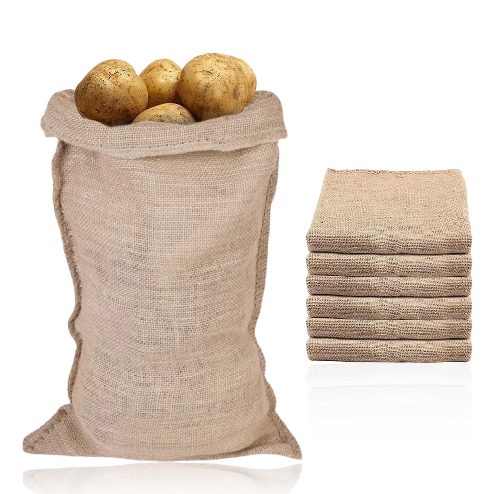 Bjhyiz Brown 6 Pcs Hessian Sack, 35X50cm Potato Storage Bag Reusable Jute Sacks Natural Burlap Sack Potato Sacks For Storage Food Vegetables Sand