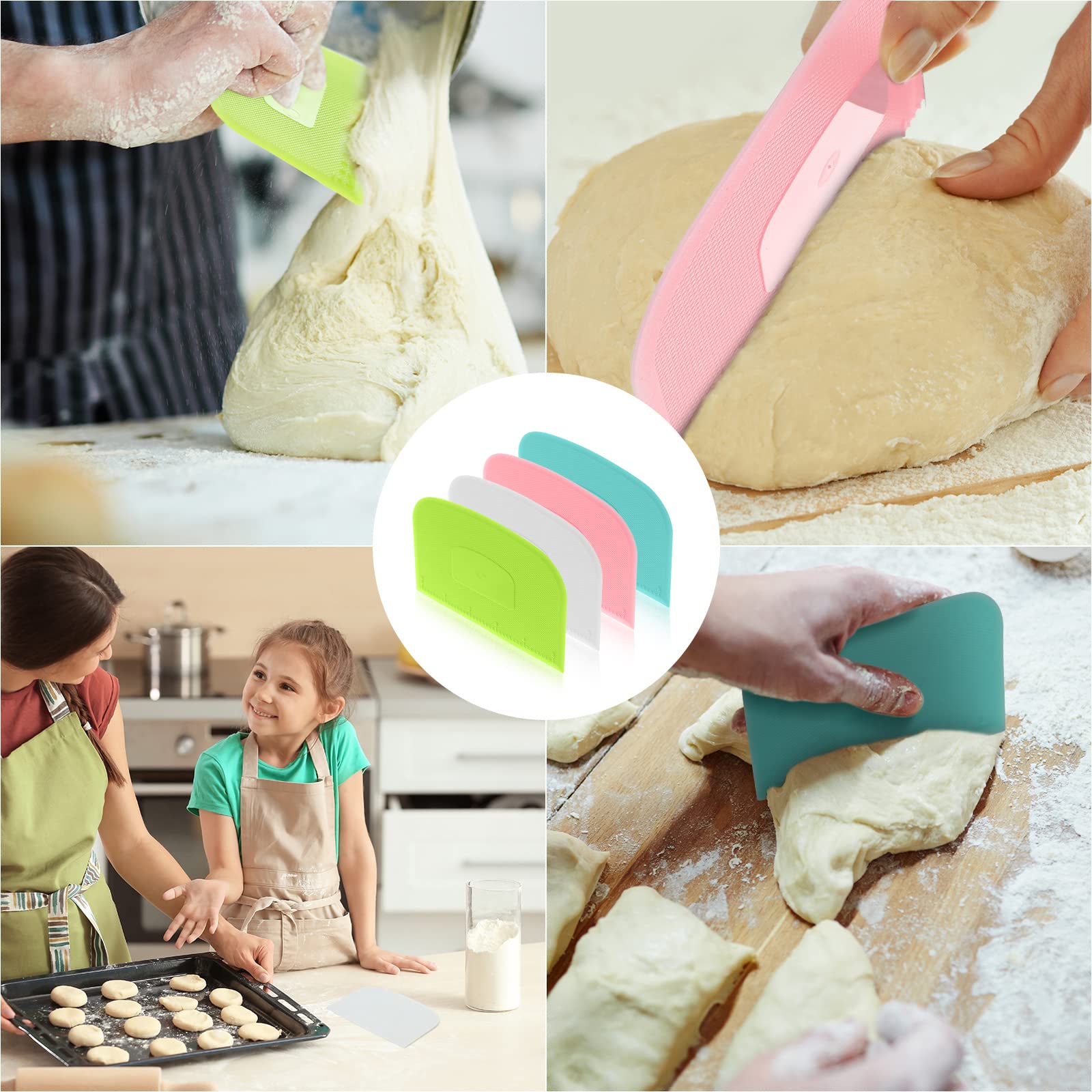 Plastic Dough Scraper 2-Piece Wooden Dough Scrapers - Multipurpose ...