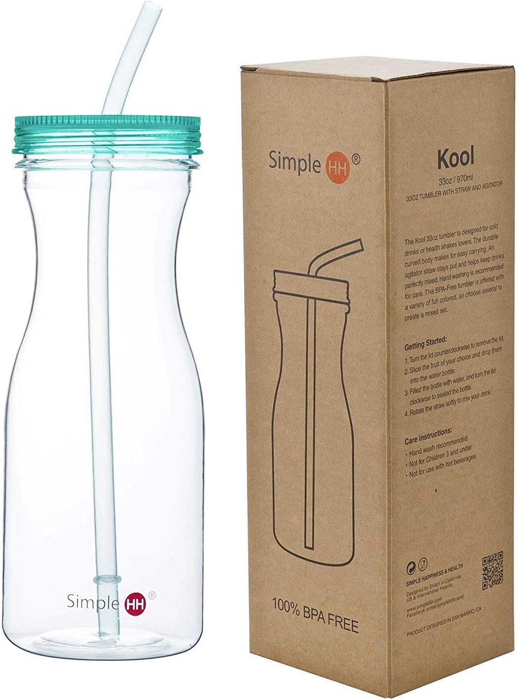 Limited Stock Simple HH Tritan BPA-Free Water Bottle with Straw 33oz Dishwasher-Safe Drinking Tumbler | Extra Wide Mouth w/Easy Twist Lid (Tiffany Blue)