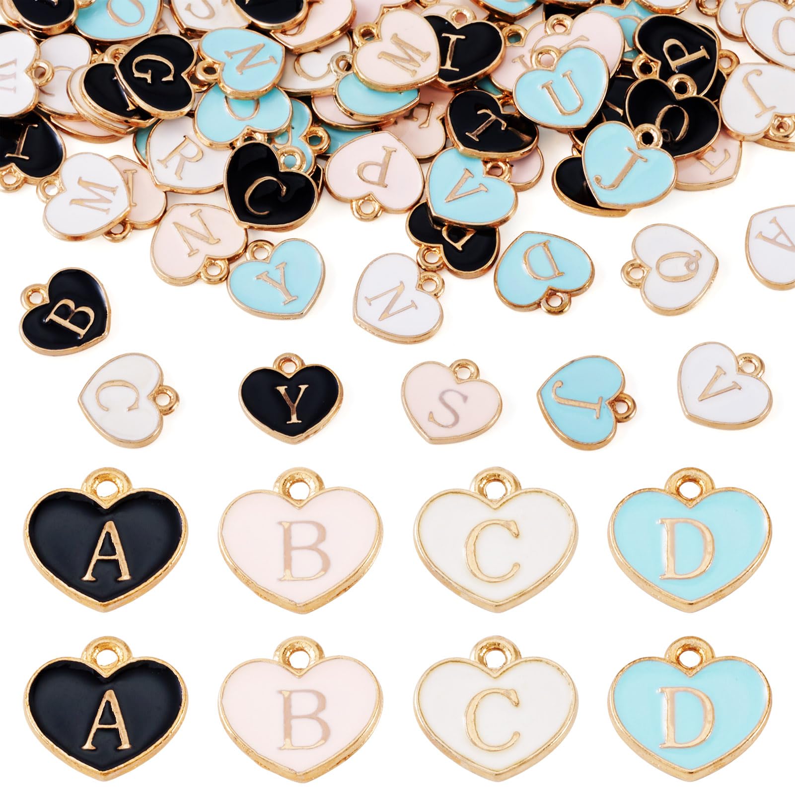 Cheriswelry 80Pcs Heart Letter Enamel Pendants 4 Style A-D Alloy Enamel Charms Flat Heart Letter Charms for Jewelry Making Necklaces Bracelets DIY Crafts โ image 1