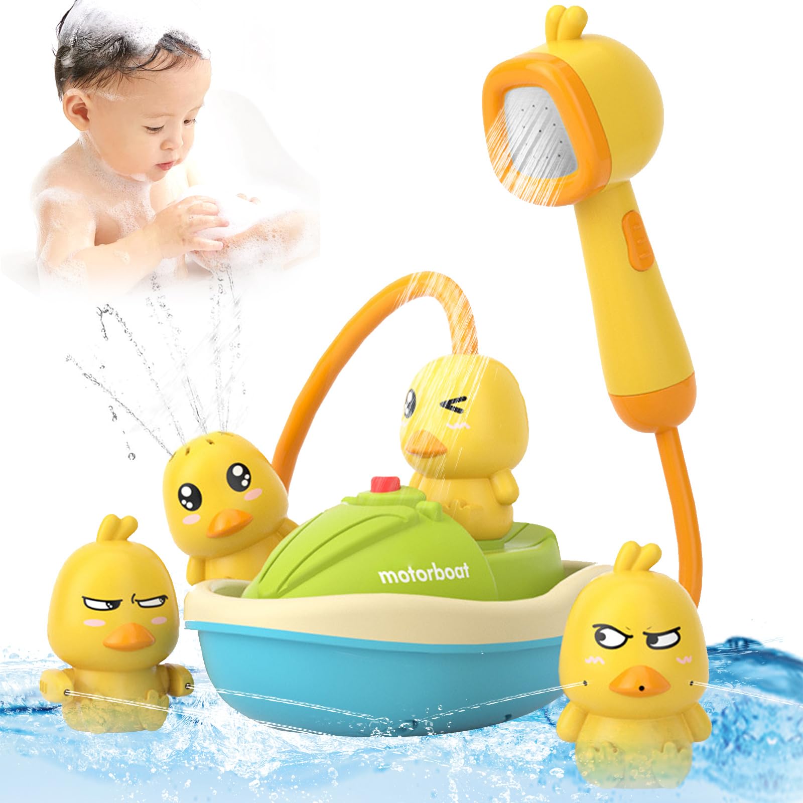 Juguetes Baño Bebe,Juguetes BañEra,Juguete de Baño,Juegos de Agua para Niños,Conjunto Juguetes para Baño,con Cabezal de Ducha,Baño Bebe Patos,Juguetes Educativos,para Niños Niñas