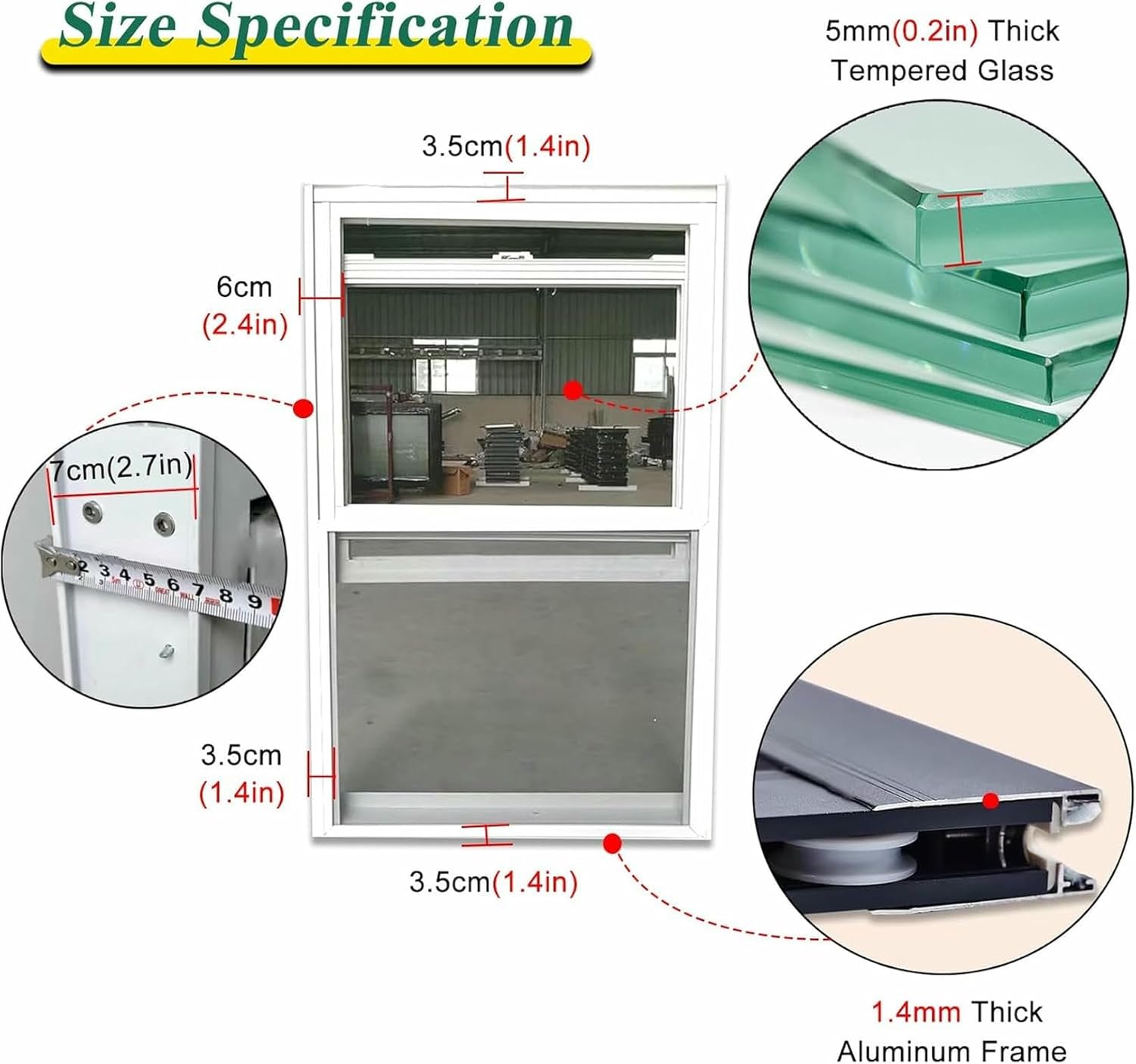 Vertical Sliding Window for Kitchen/Bathroom/Laundry Rooms Ventilation, Flush Mount Shed Replacement Windows with Tempered Glass & Screen, Aluminum Double Hung Window