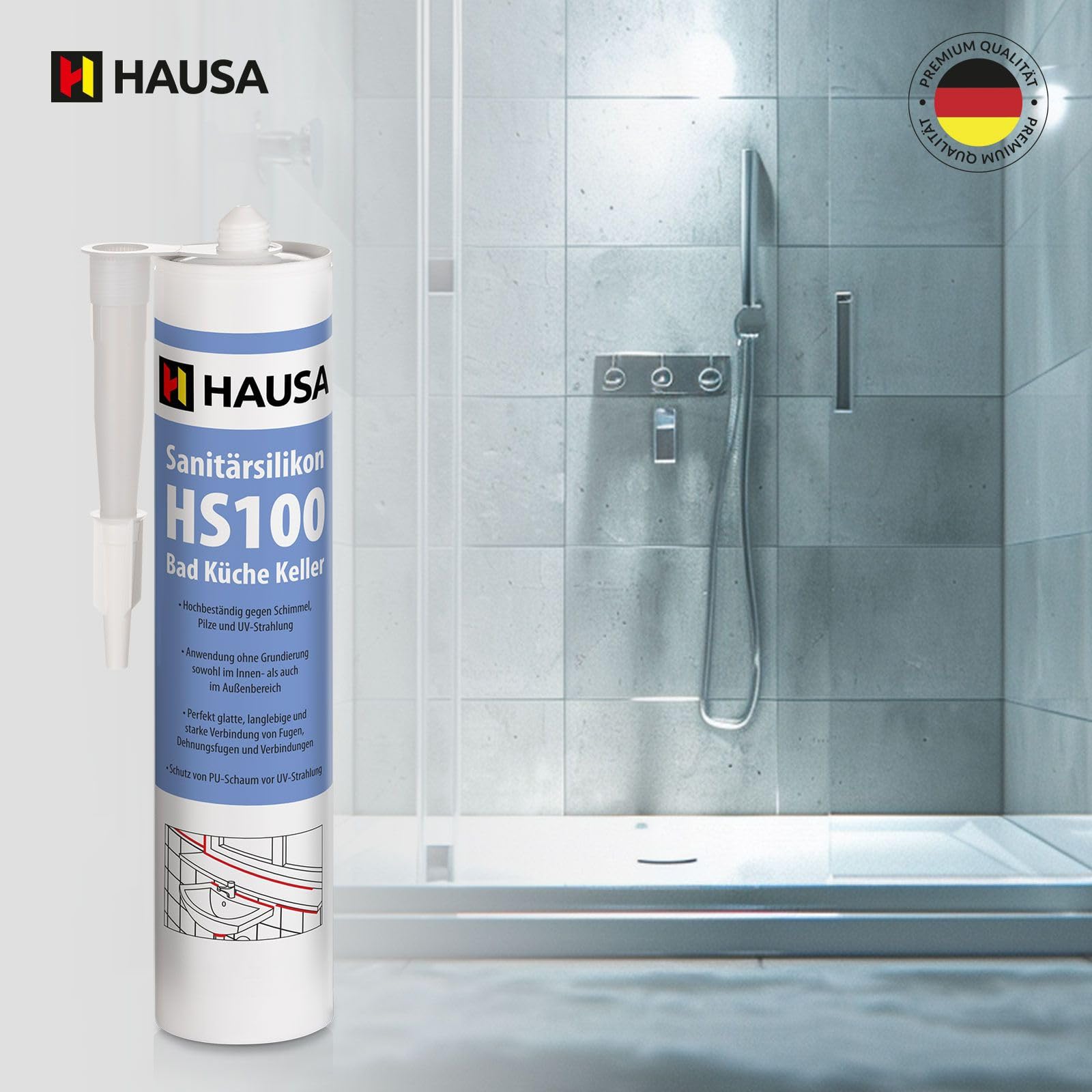 HAUSA Premium Sanitärsilikon anthrazit 18x 310ml HS100 Kartusche für Bad Dusche Küche hochelastisch wasserdicht UV- und witterungsbeständig Acetat Silikon-Dichtstoff