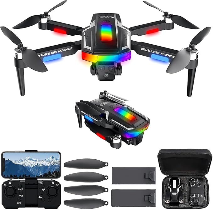 Gerbala Drone Plegable Sin Escobillas para Principiantes - Fácil Despegue/Atterrizaje, Doble Cámara, 3D Flip, Sensor de Gravedad, Follow Me - FPV Wi-Fi Dron con Cámara HD 1080P y 2 Baterías