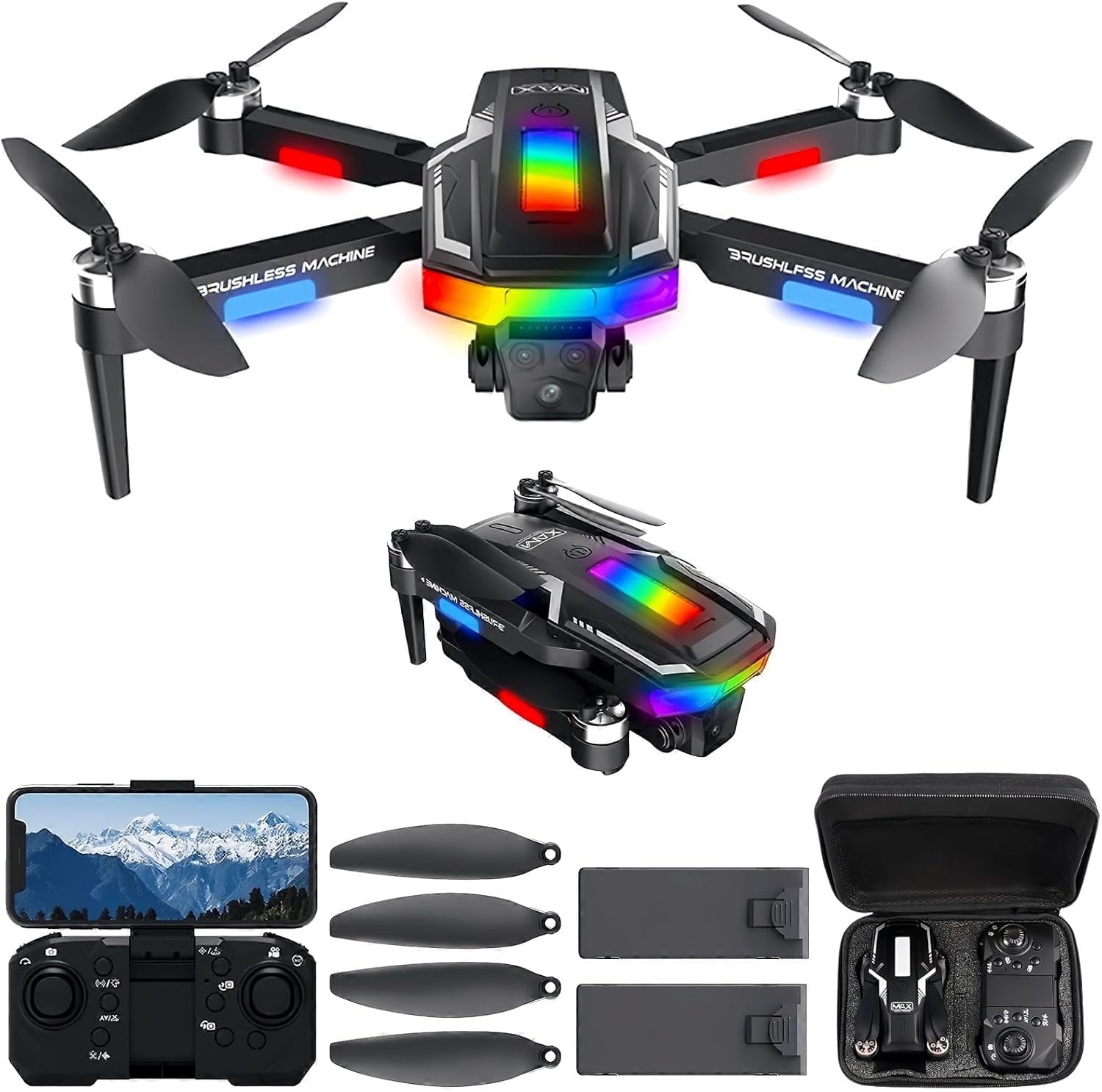 Gerbala Drone Plegable Sin Escobillas para Principiantes - Fácil Despegue/Atterrizaje, Doble Cámara, 3D Flip, Sensor de Gravedad, Follow Me - FPV Wi-Fi Dron con Cámara HD 1080P y 2 Baterías