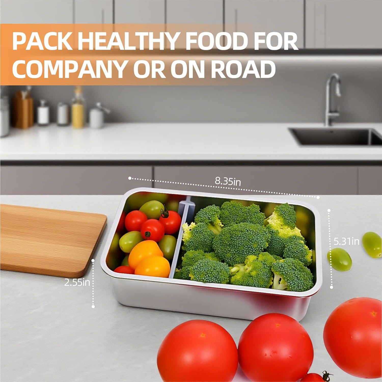 Bento Lunch Box for Adults, Stainless Steel Leakproof Food Storage Container, 42oz / 1.25L with Glass Lid, Microwave & Dishwasher Safe - Image 7