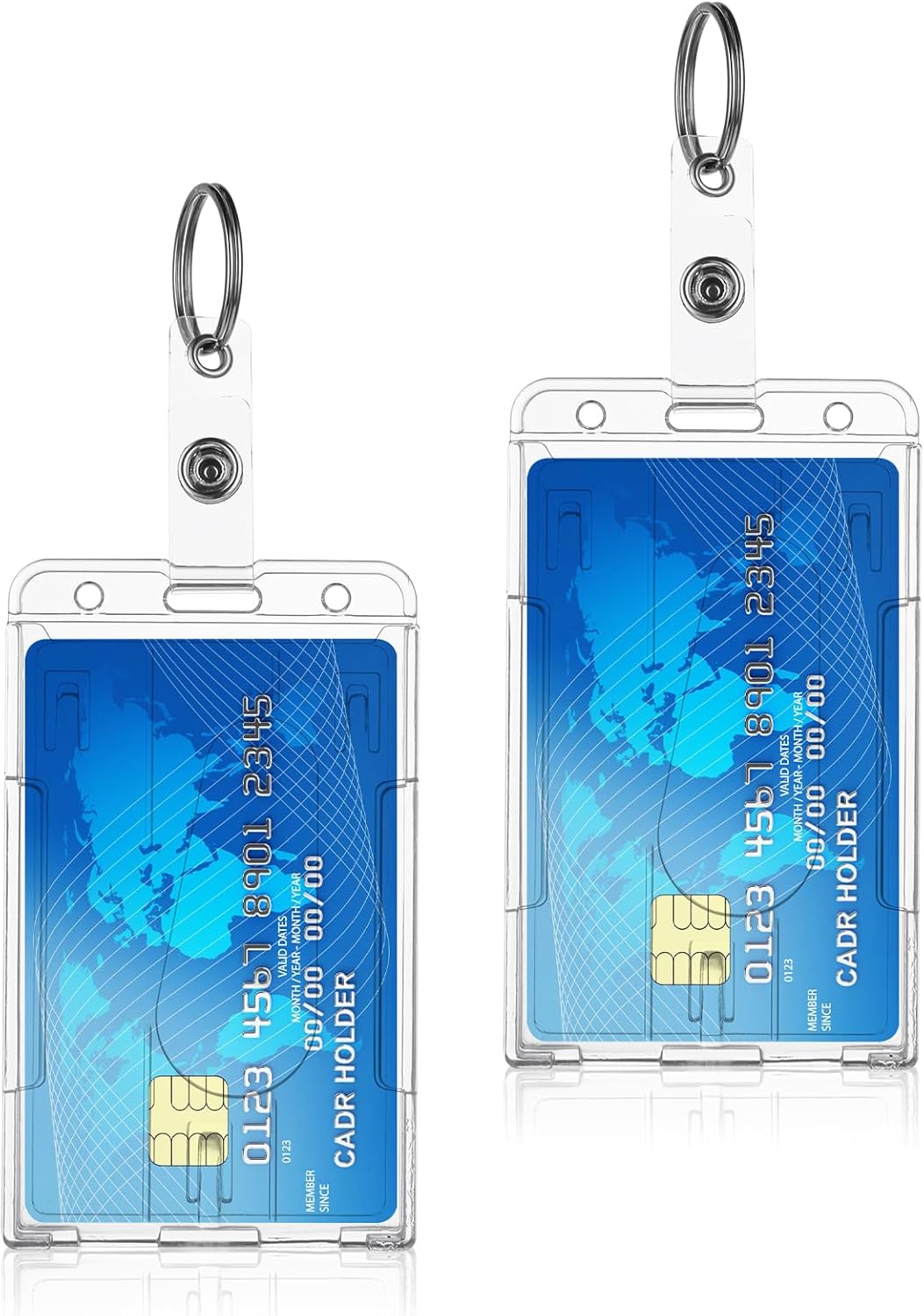 Amaxiu Heavy Duty ID Badge Holders with Keyring, 2 Pcs Thumb Slot Card