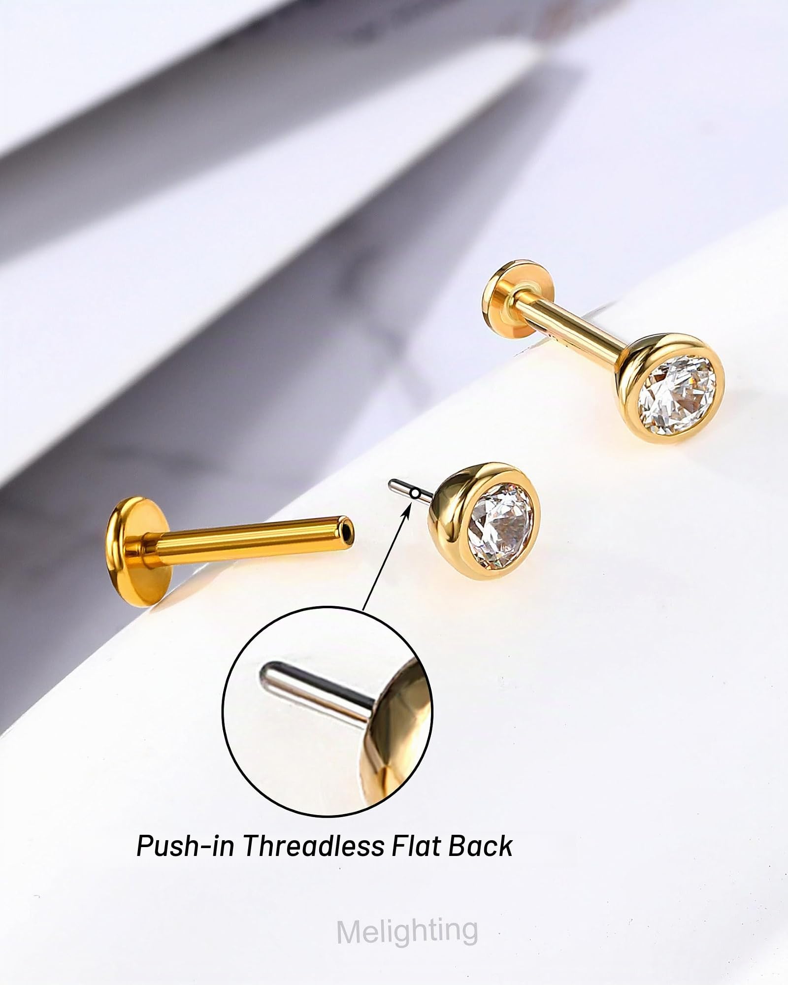 Melighting Helix Piercing Schmuck aus 14 Karätigem Gold 16G Cartilage Studs Labret Bar Titan Threadless Labret Piercings Opal Conch Ohrringe Tragus Piercings Schmuck mit Zirkonia 3mm