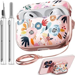 Inesore for AirPods Pro 2nd/1st Case (2023-2019)-Pink Berry Flower | with Safty Lock,Two-Piece Design,with Gold Keychain & Clean Pen,Support Wireless Charging,Cute Luxury Case for Women Girly