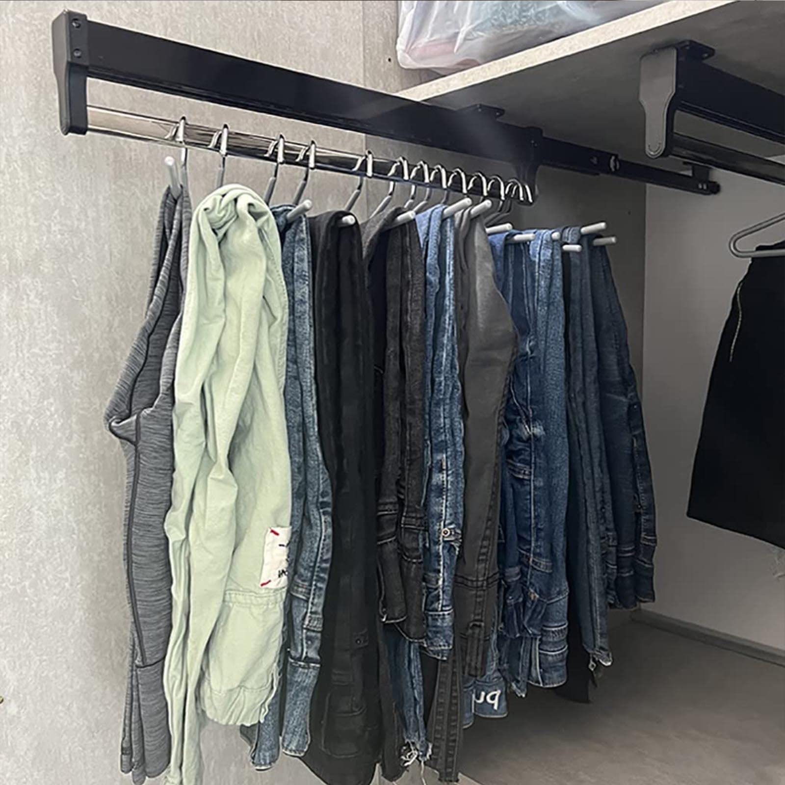 GLETSF Adjustable Extendable Pull-Out Closet Rod - Space-Saving Trousers Rack, 30-60cm Black Clothes Hanging Rail for Wardrobe, Perfect for Organizing Clothes,size_name-350mm/13.8in