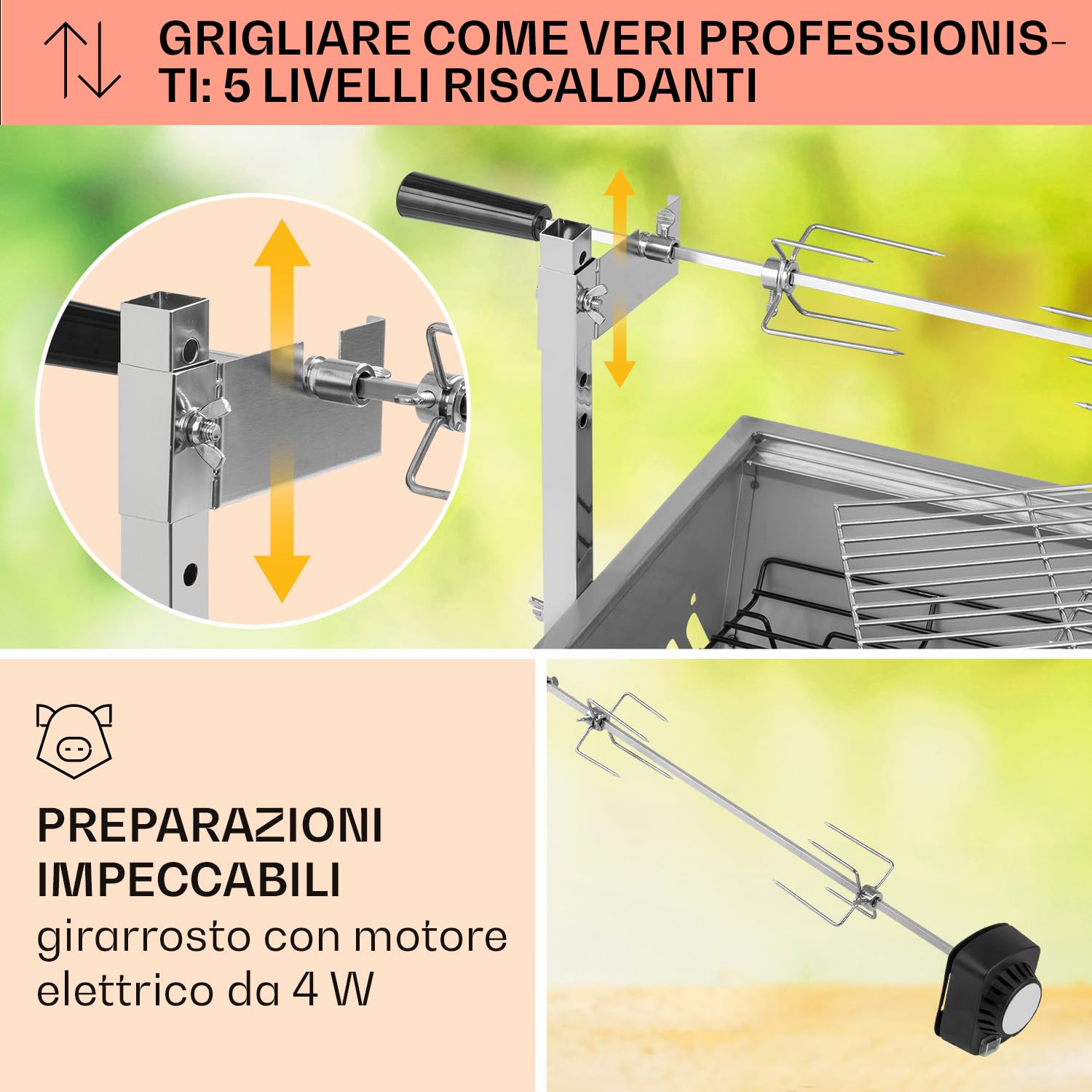 Klarstein 2-in-1 Kit Arrosto e Barbecue Elettrico Portatile, Barbecue Grill con Ruote da Trasporto, Barbecue con Griglia in Acciaio Inossidabile da Giardino, Barbecue da Terrazzo, Campeggio, Balcone