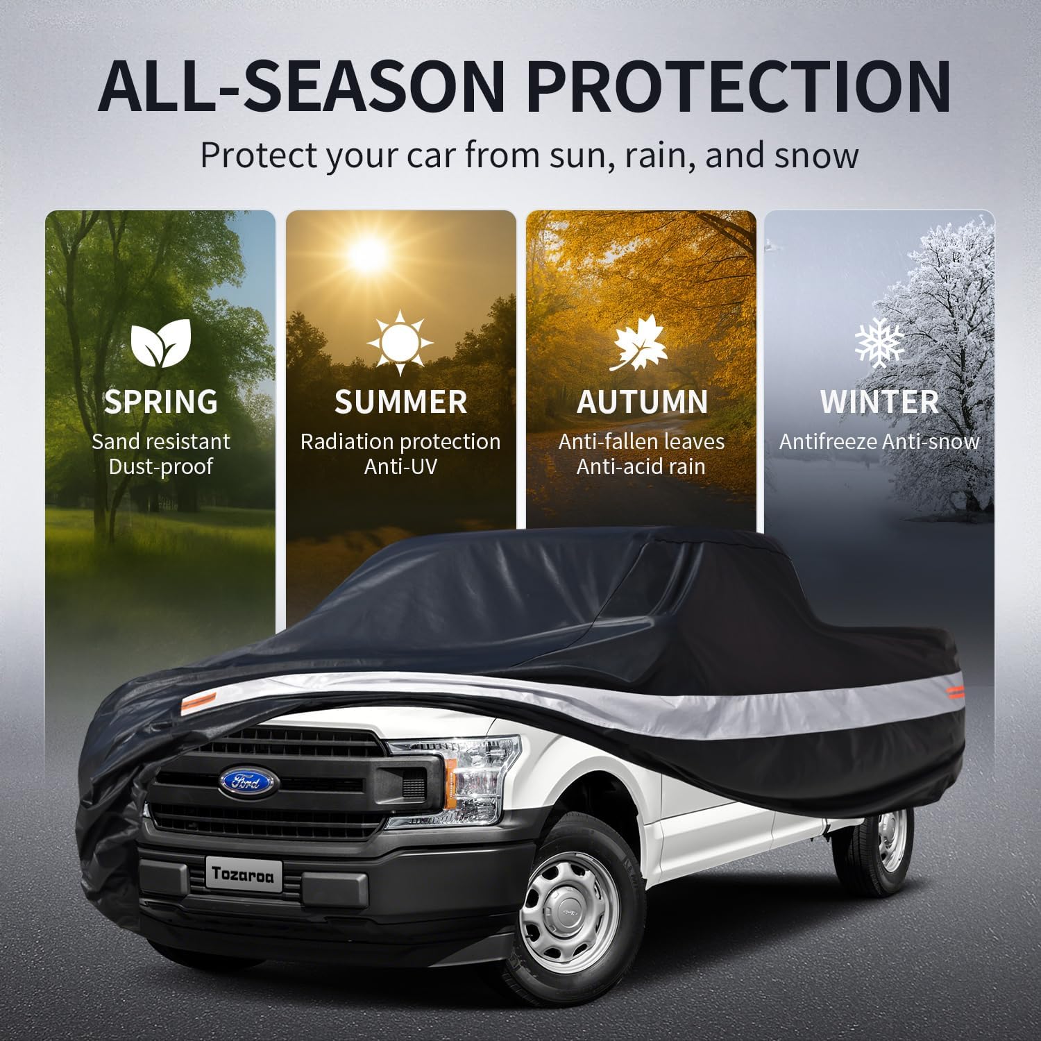 Heavy Duty Truck Cover Custom Fit 2008-2026 SuperCrew Short Bed(5.5'-6.5') with Door Zipper, 10 Layers Pickup Truck Cover Waterproof All Weather, Wind Dust Sun UV Protection.