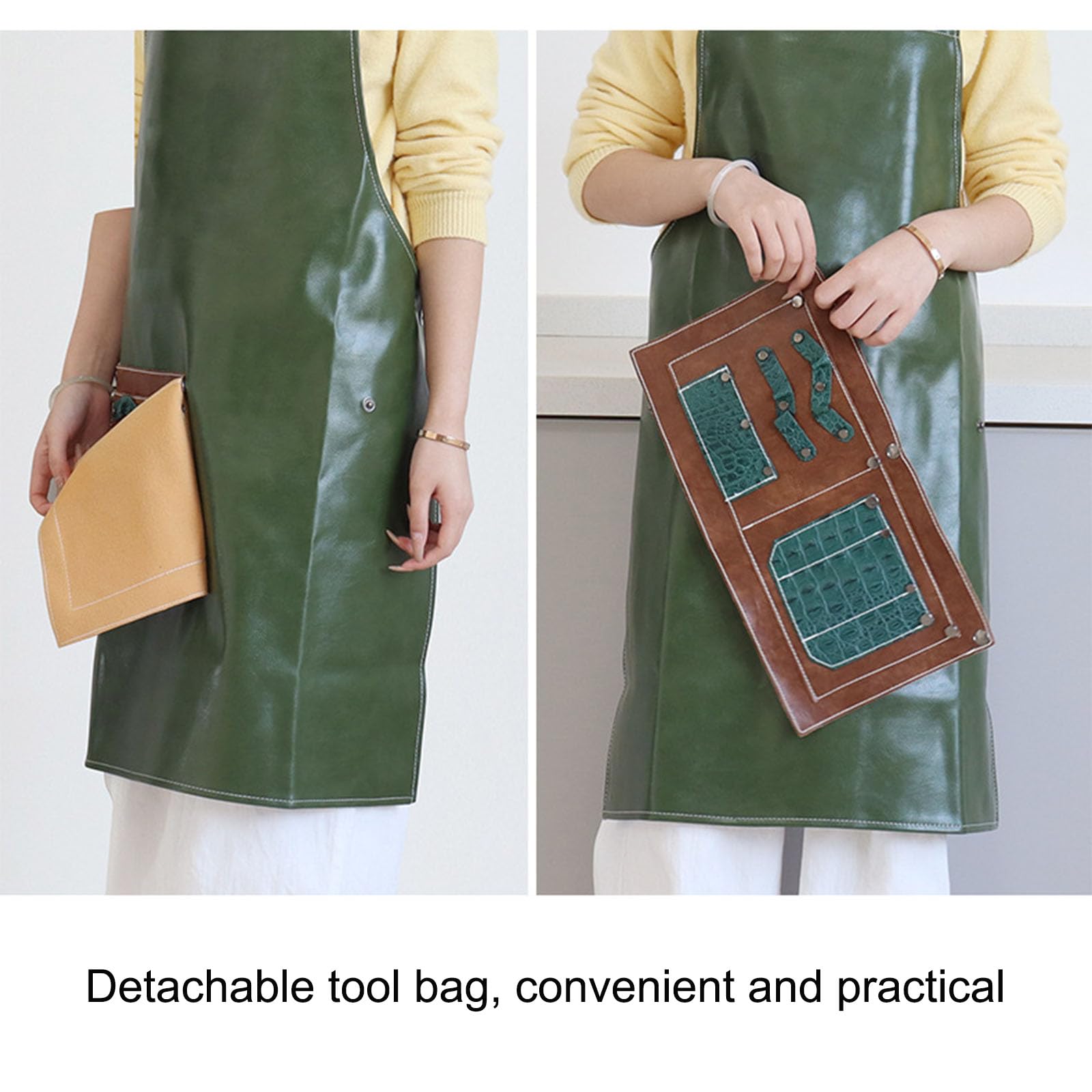 Delantal De Peluquero De Cuero Impermeable Ajustable Espalda Cruzada Delantales De Trabajo con Bolsillos Extraíbles para Hombres Y Mujeres Apto para Baristas Restaurantes Floristas