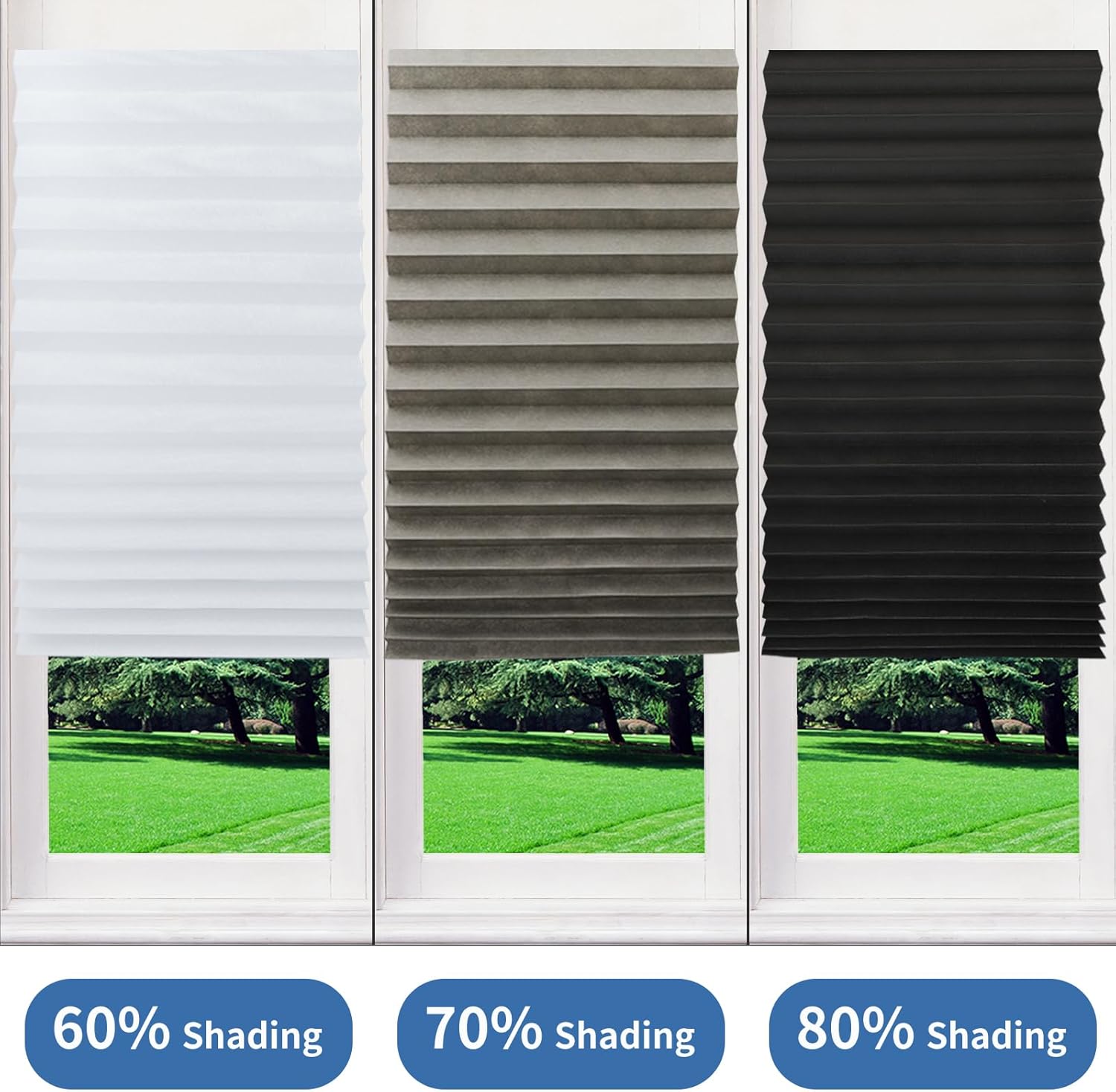 Blackout Blinds for Window Shades, Pleated Nonwoven Fabric Blindsfor House Insulation, No Tools No Drill No Wash, Cordless Adhesive Roller Shades, Anti-UV (Grey, 60''H x 23''W 2PCS)