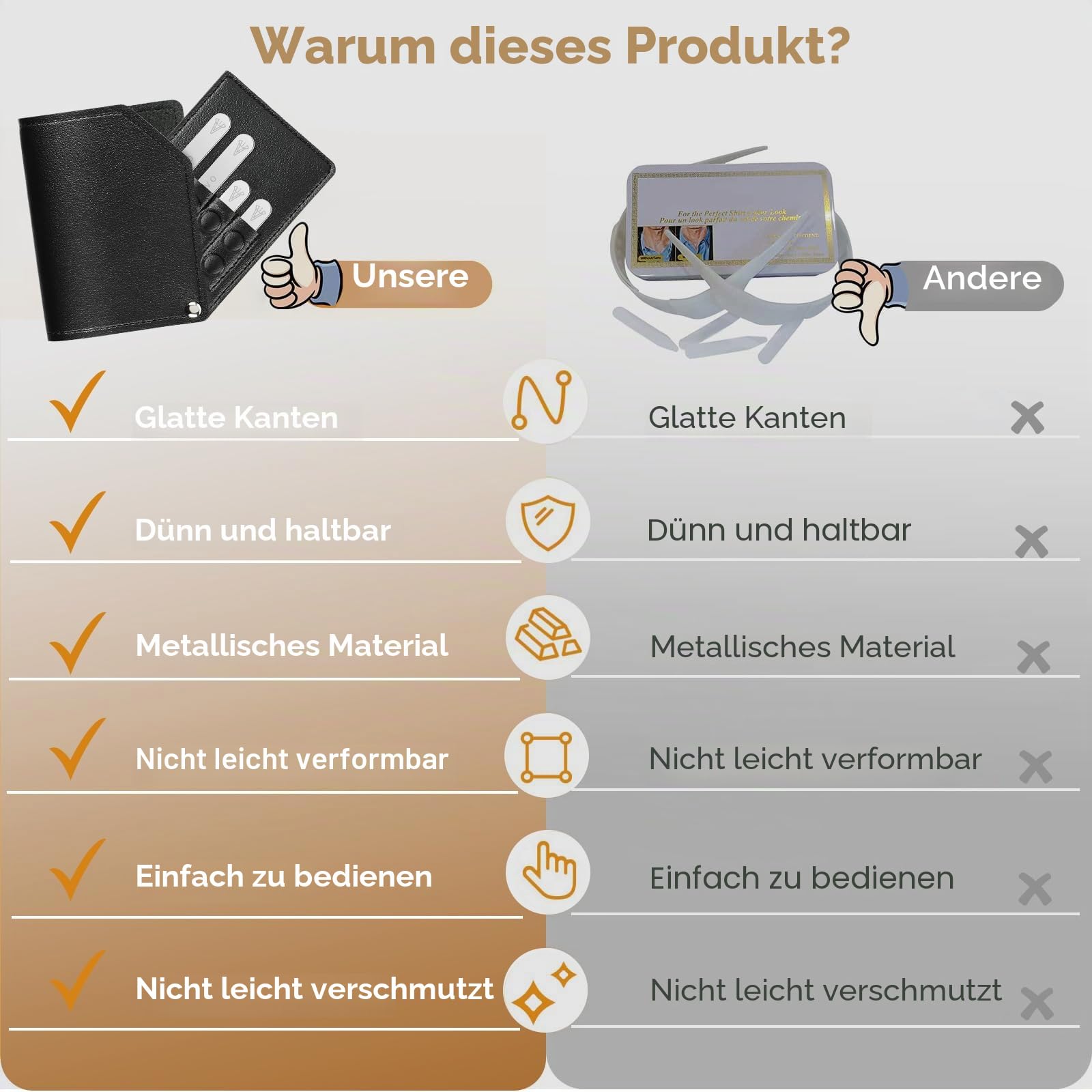Kragenstäbchen aus Edelstahl (keine Magnete im Lieferumfang enthalten), Kragenstäbchen aus Metall, für Herren, Vorteilspackung in Geschenkbox