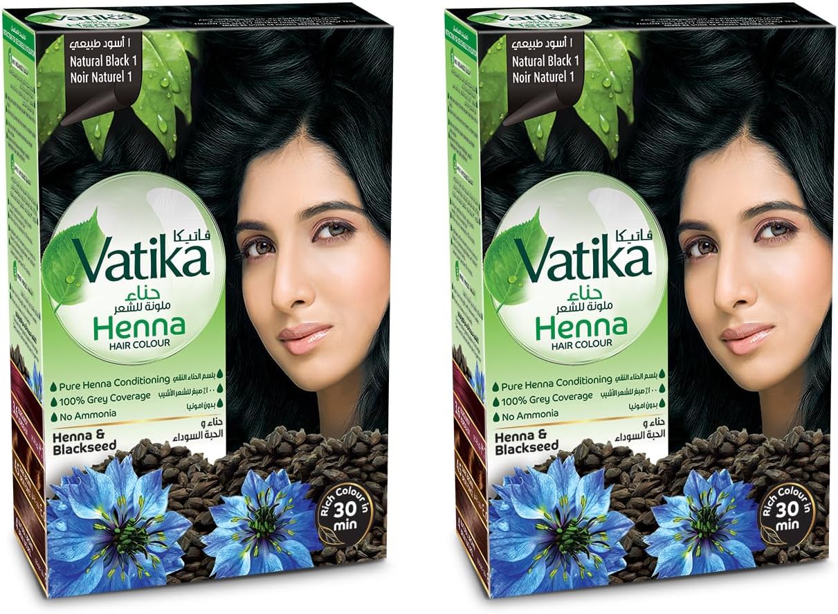 Vatika Naturals Henna Hair Colour 2 x 60g (Pack of 2) | Natural Black Color for Women | 100% Grey Coverage