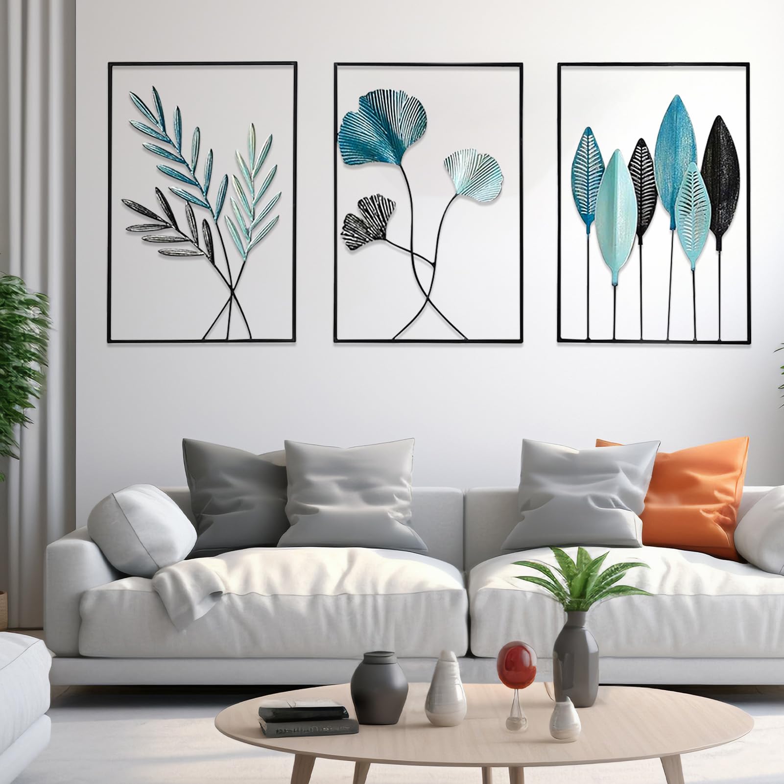 MeYuxg 3 unidades de decoración de pared de metal para salón, 30 x 43 cm, cuadros de metal con marco, moderno hogar, para dormitorio, cocina, oficina
