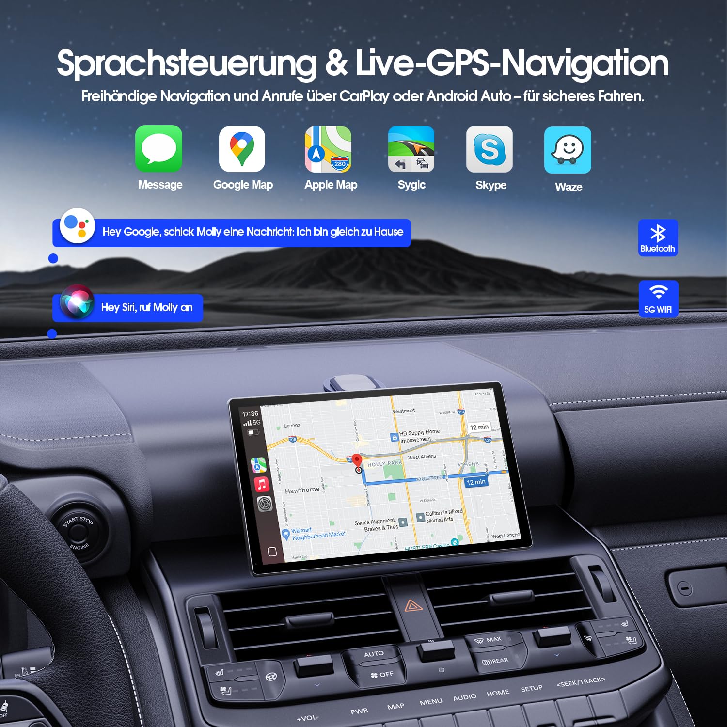 Avylet 9 Zoll Wireless Carplay Display für Apple Carplay & Android Auto, Tragbarers Carplay Autoradio mit Magnetischer Halterung, OTA-Updates, IP67 Rückfahrkamera, GPS Navigation, Bluetooth 5.0