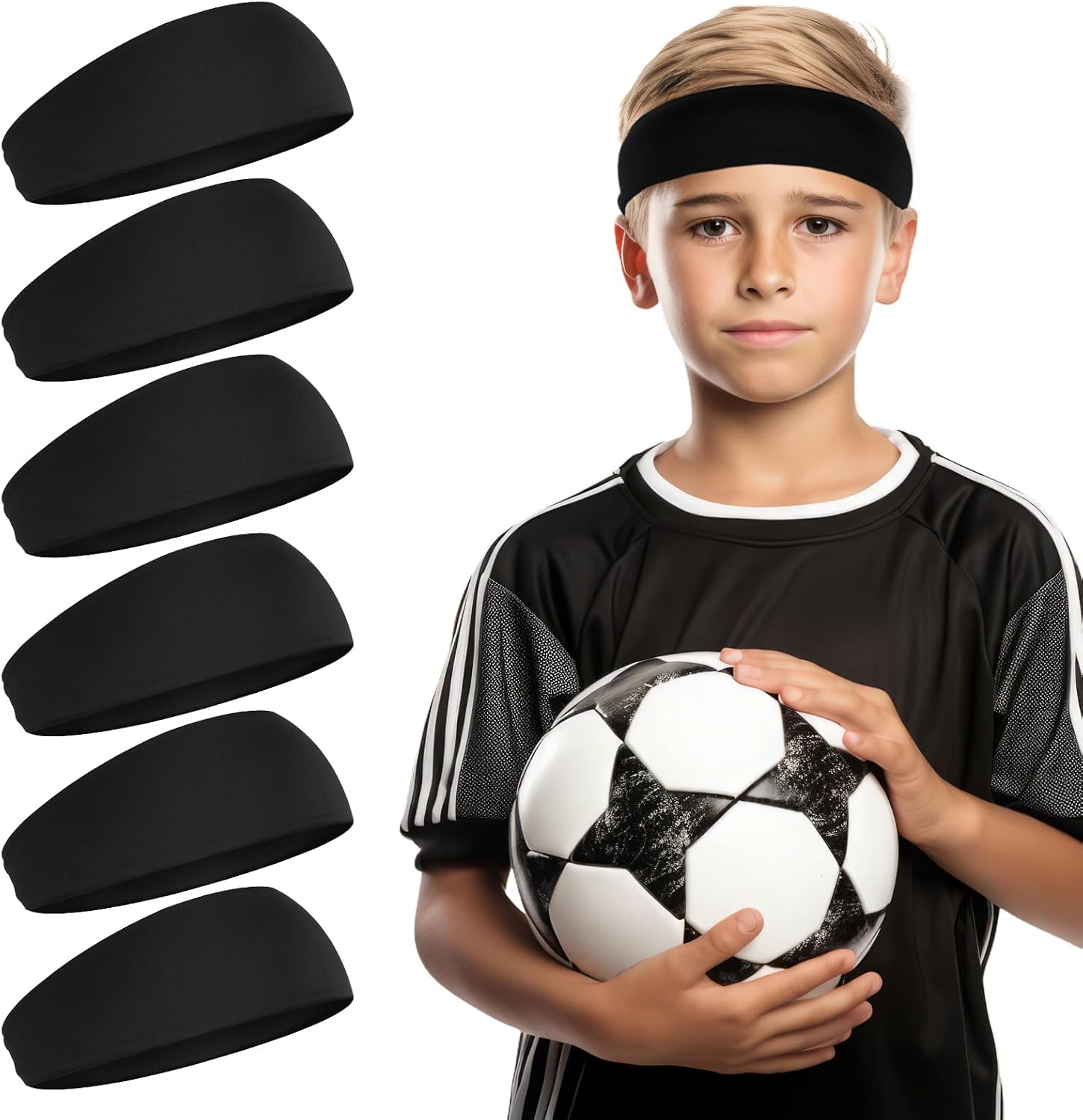 6Pcs Soccer Headband for Boys, Sports Headbands for Kids, Boys Headband for Sport Kids Sweatbands, Breathable Headbands for Sports Running Exercise Football