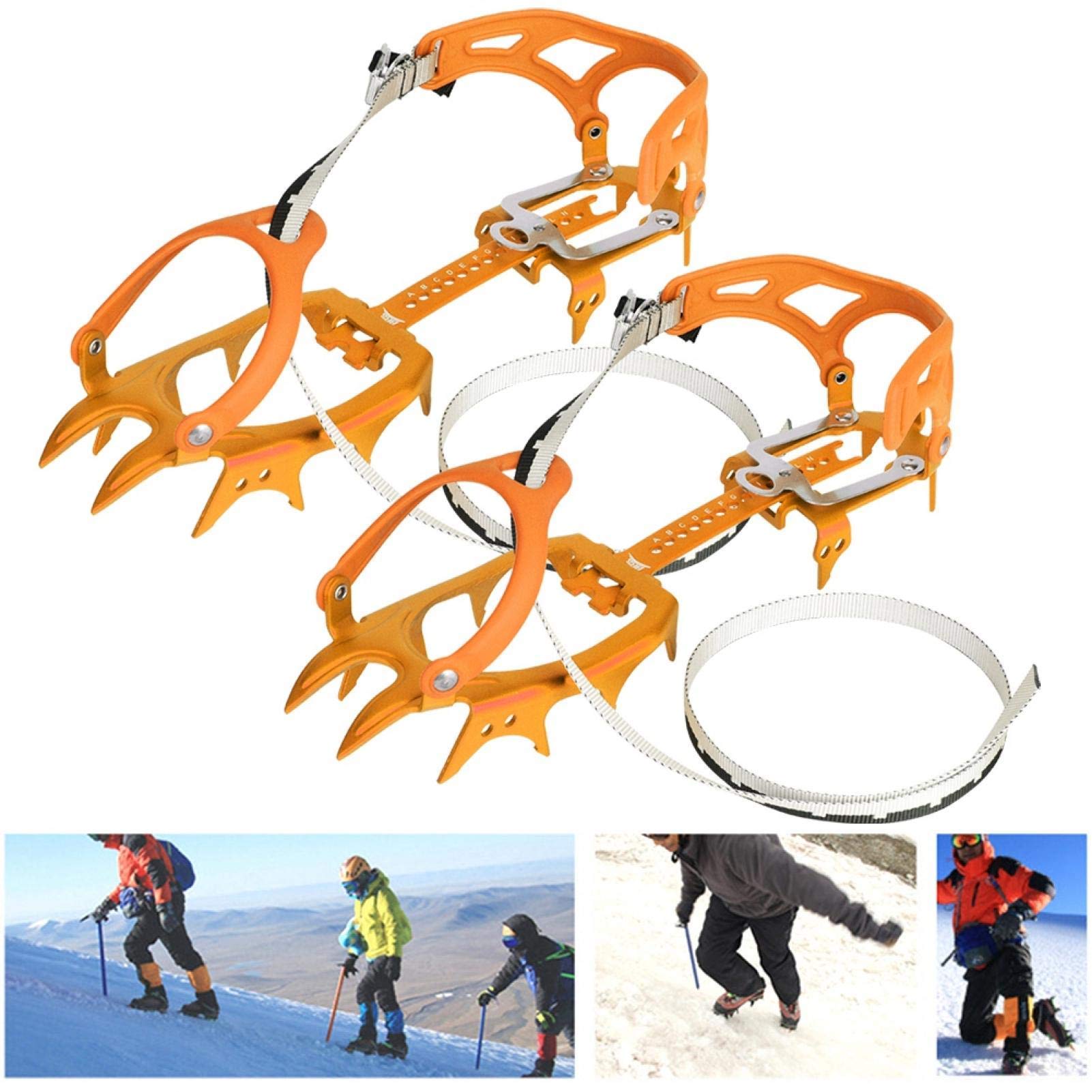 Crampons de Traction sur Neige, Crampons à Glace en Alliage d'aluminium réglables antidérapants 14 Dents Haute résistance, Escalade sur Glace Marche sur Neige/Ski de Glace Escalade