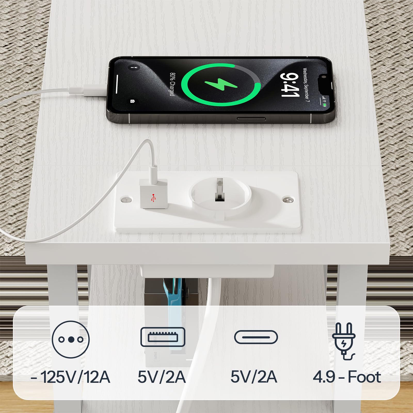HOOBRO Tables de Chevet avec Multiprises, 1 Prise et 2 Ports USB, Tables d’Appoint avec 3 Tiroirs, Bouts de Canapé avec Rangement, Petit Espace, Salon, Chambre, Blanc EWW482CBZ01