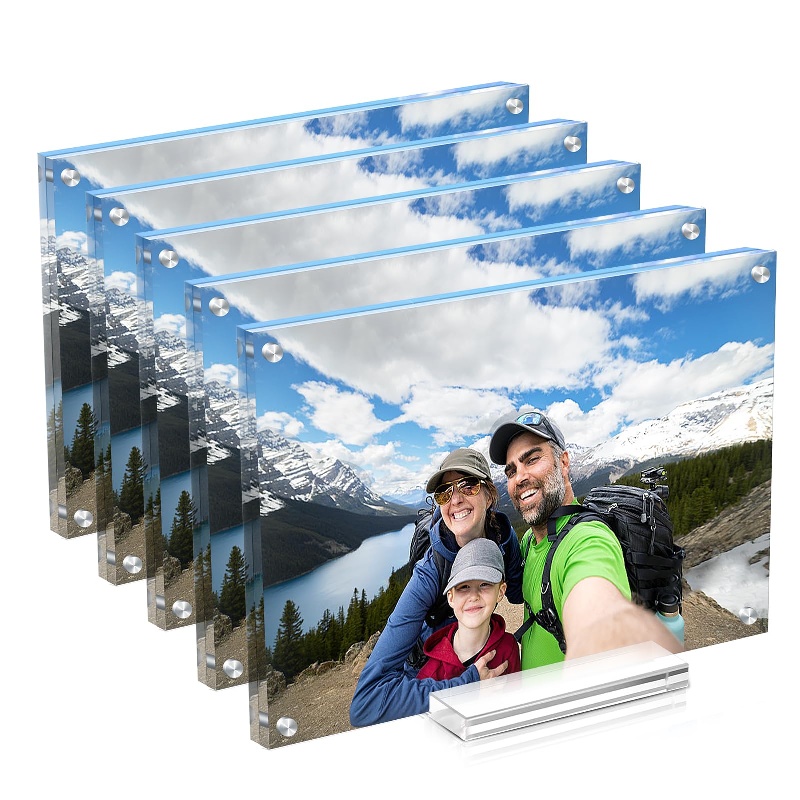 JUOIFIP Acrylic Picture Frame 5x7 Inch 5 pack,Clear Magnetic Photo Frames,Double Side Freestanding Pic Frame for Desktop Display, Magnet Frame Bulk