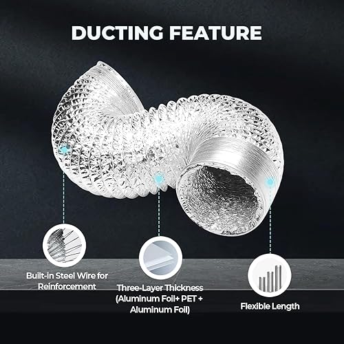 Miniatura 6 de iPower Aire Filtración Ventiliation en línea, temperatura humedad WiFi-Controller, carbono, sistema de enfriamiento para tienda de cultivo,